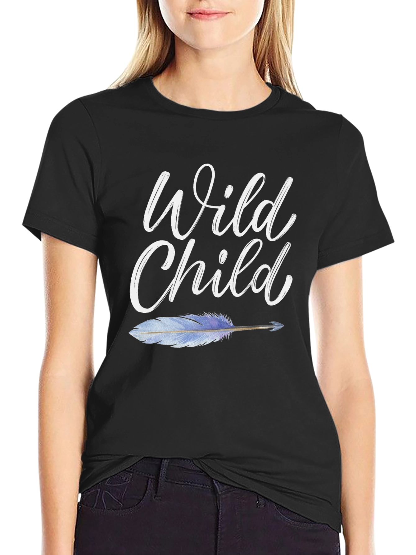 Wild Child Graphic Tee - Bohemian Feather Design