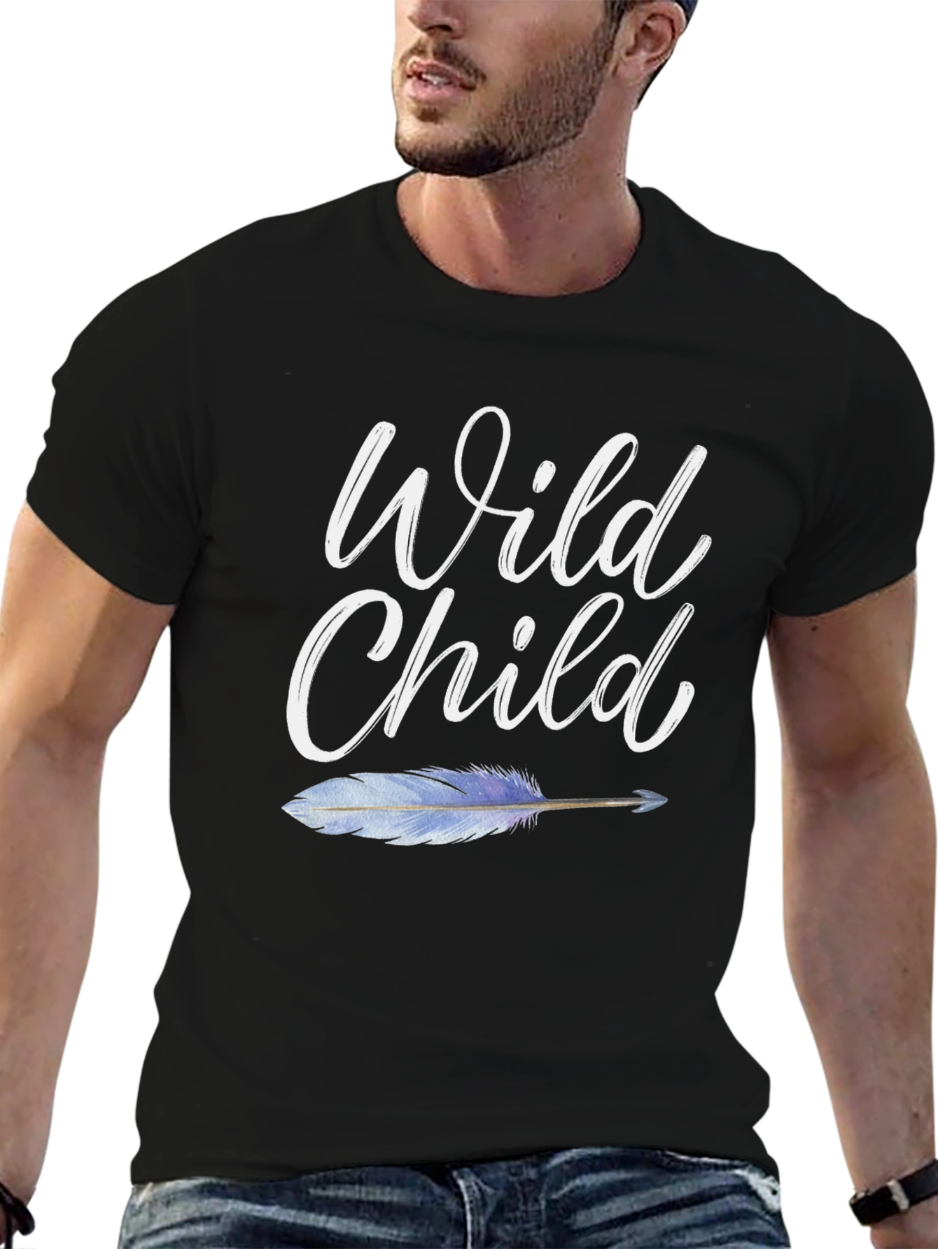 Wild Child Graphic Tee - Bohemian Feather Design