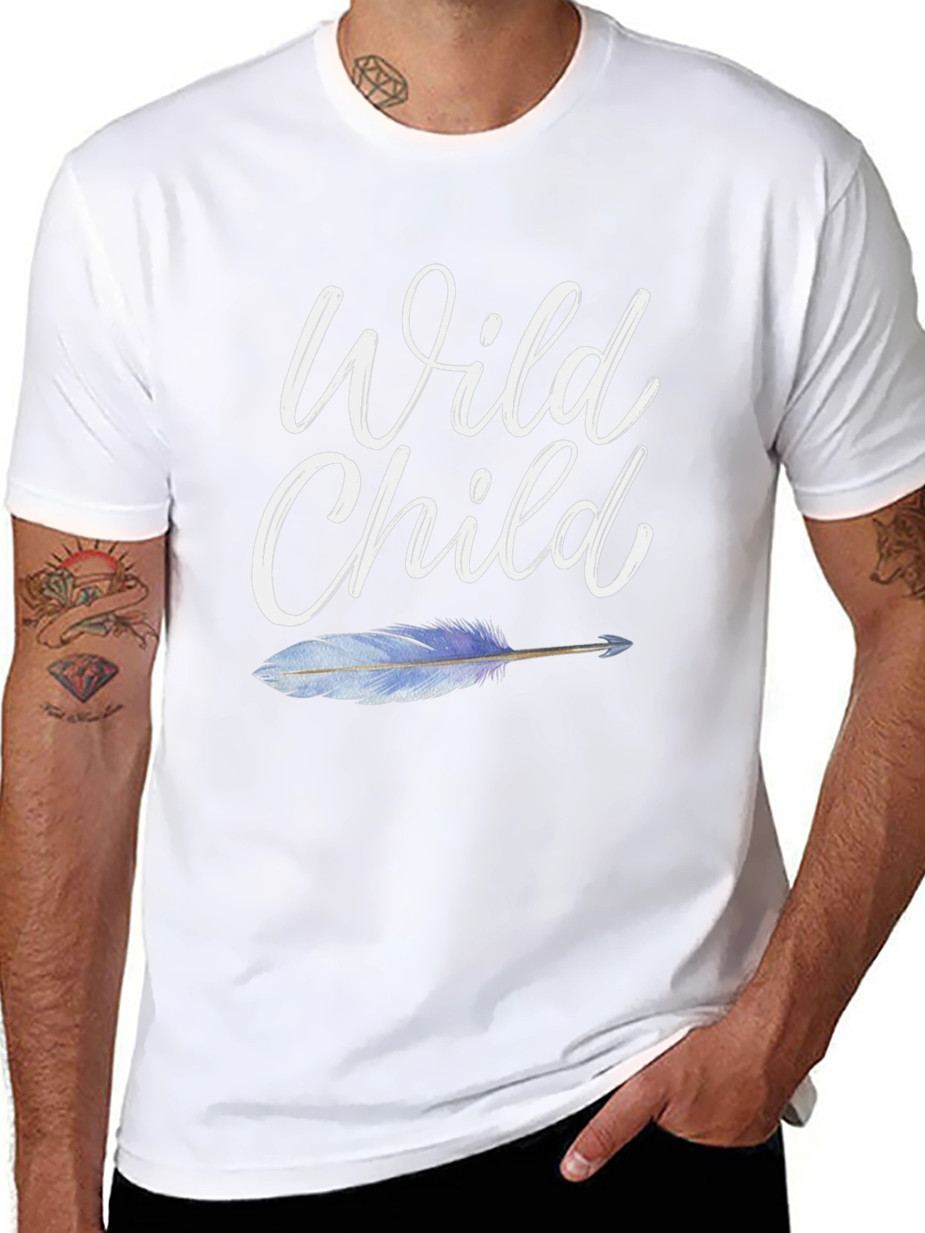 Wild Child Graphic Tee - Bohemian Feather Design