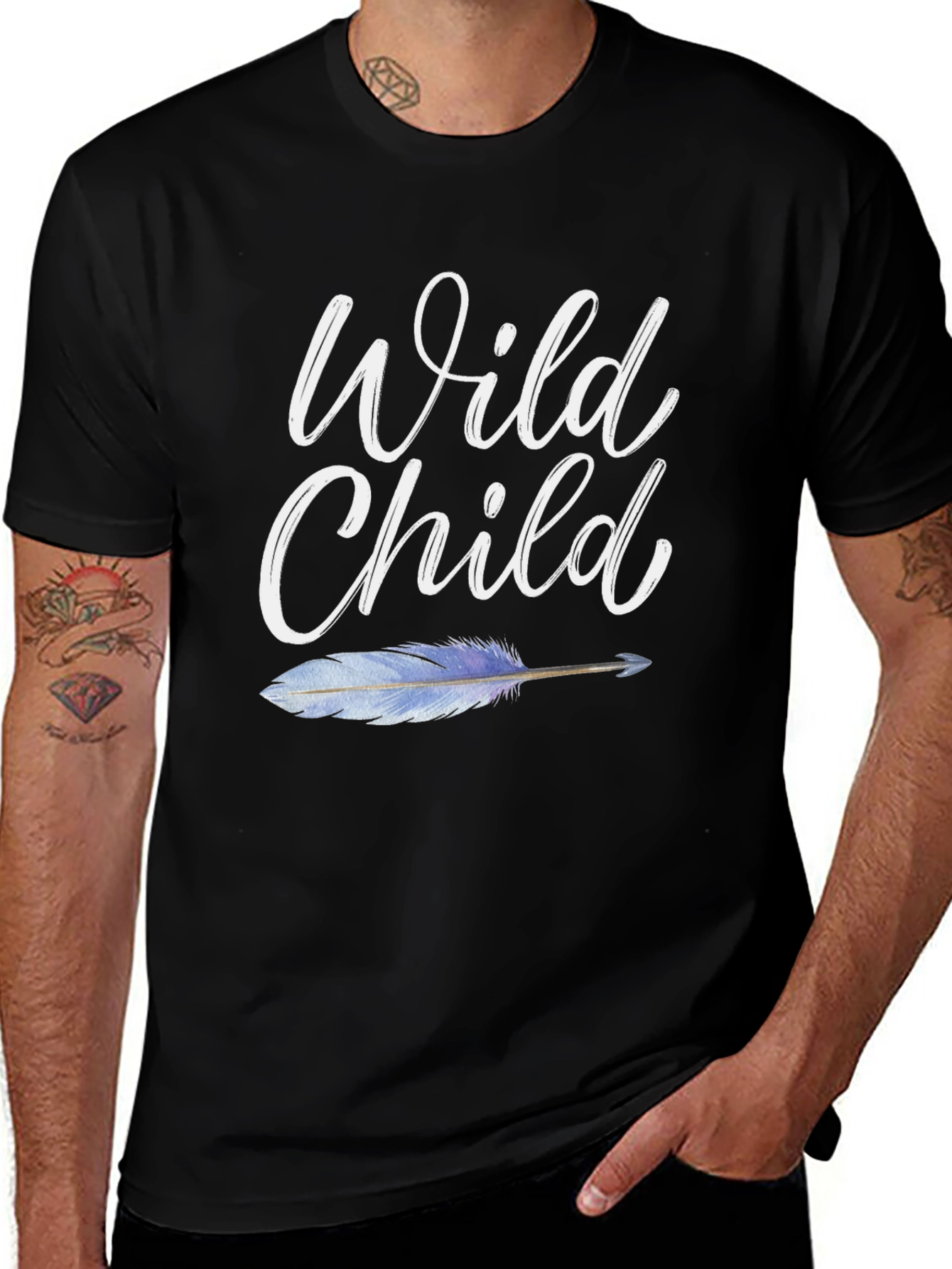 Wild Child Graphic Tee - Bohemian Feather Design