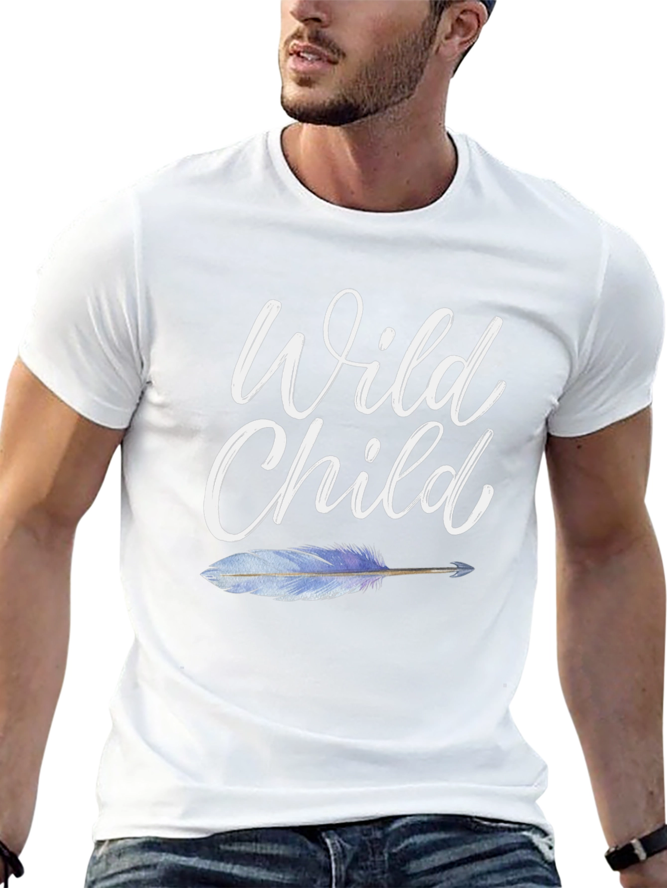 Wild Child Graphic Tee - Bohemian Feather Design