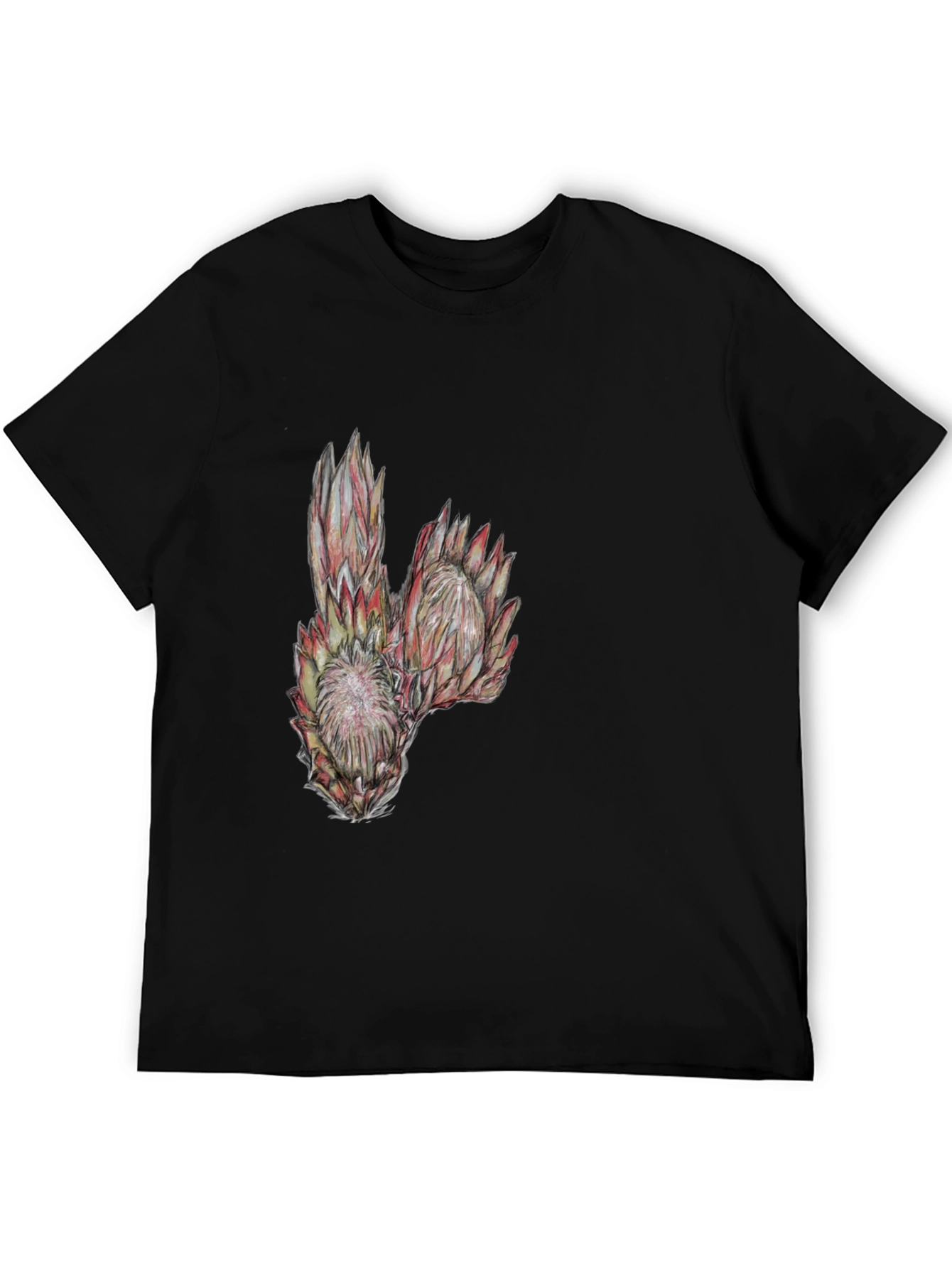 Protea Flower Graphic Tee - Black Cotton T-Shirt