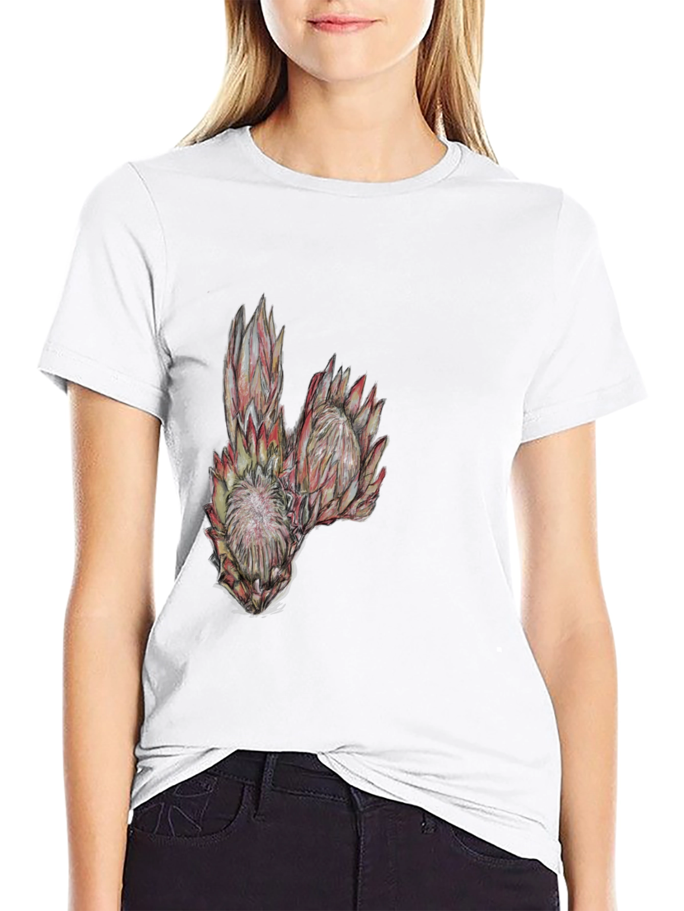 Protea Flower Graphic Tee - Black Cotton T-Shirt