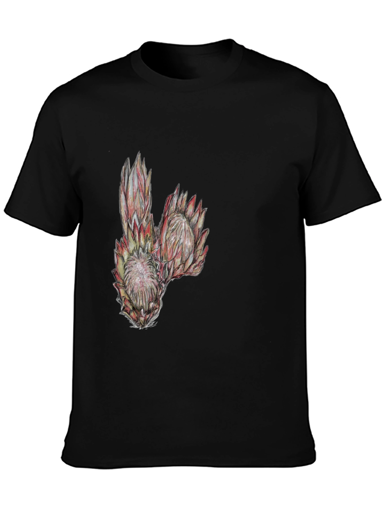 Protea Flower Graphic Tee - Black Cotton T-Shirt