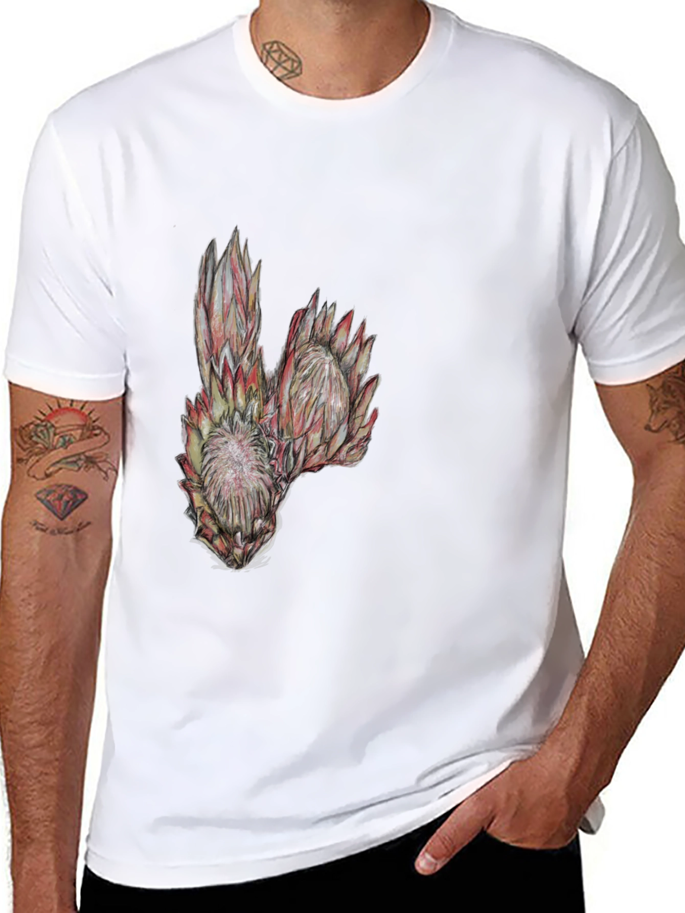 Protea Flower Graphic Tee - Black Cotton T-Shirt