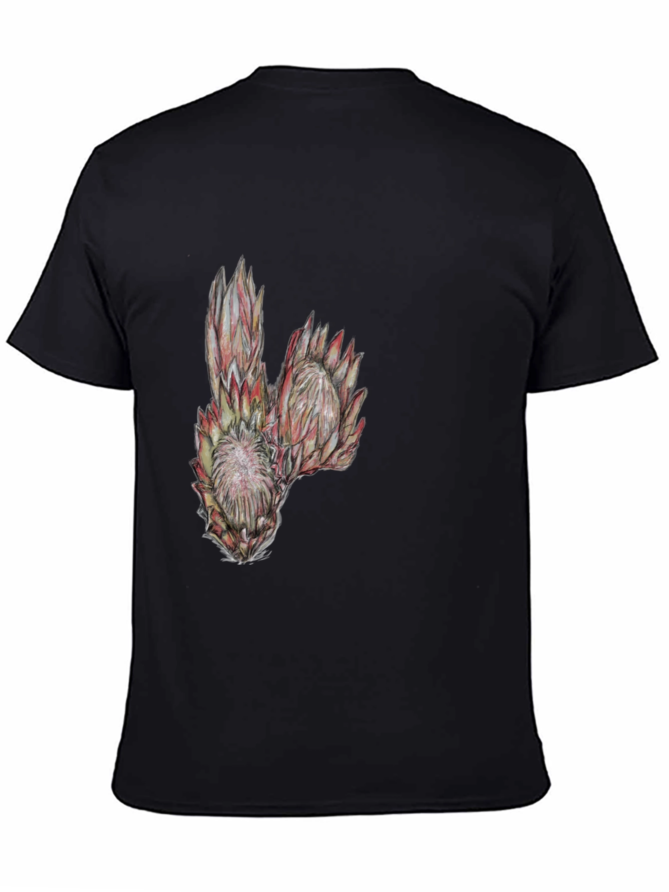 Protea Flower Graphic Tee - Black Cotton T-Shirt