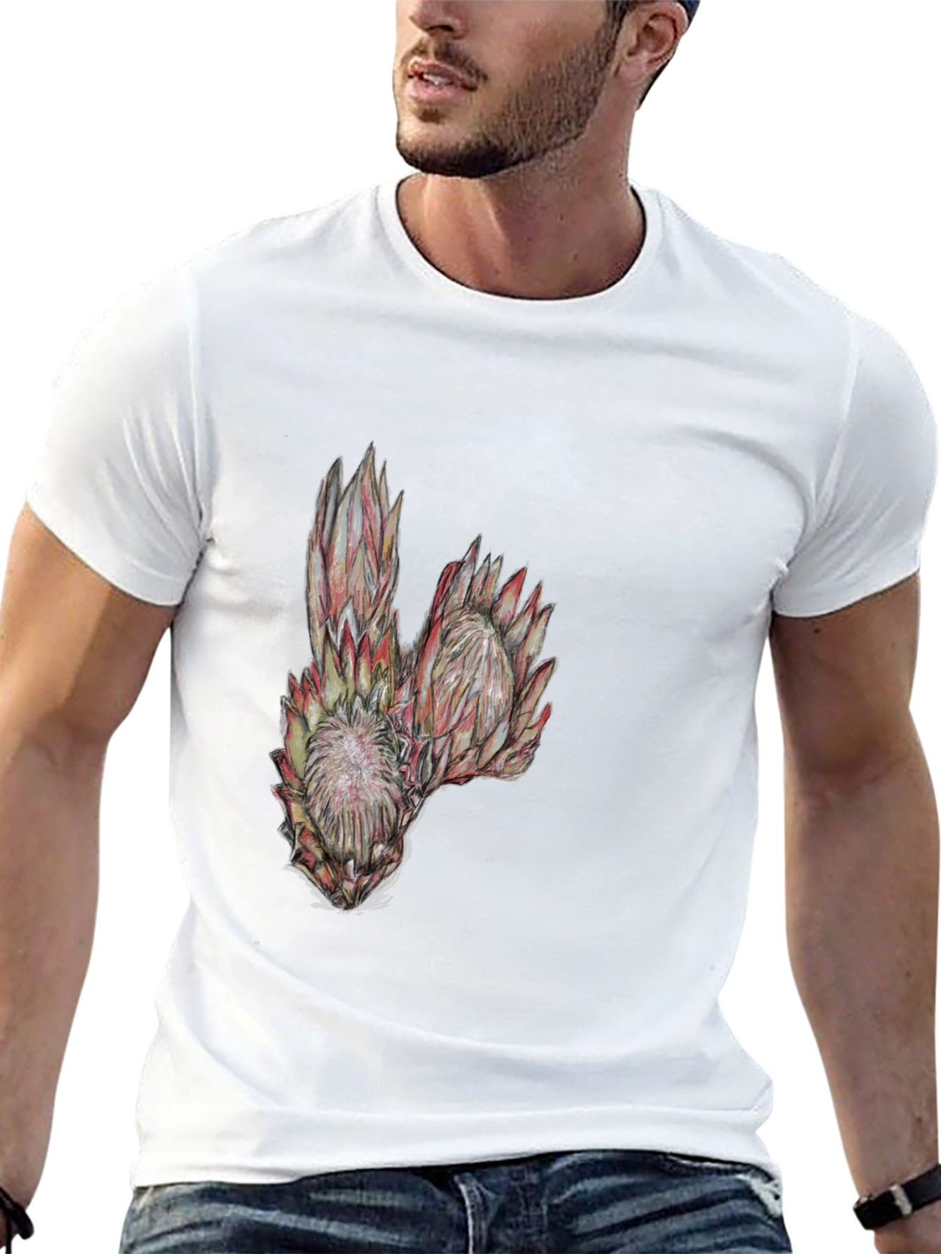 Protea Flower Graphic Tee - Black Cotton T-Shirt