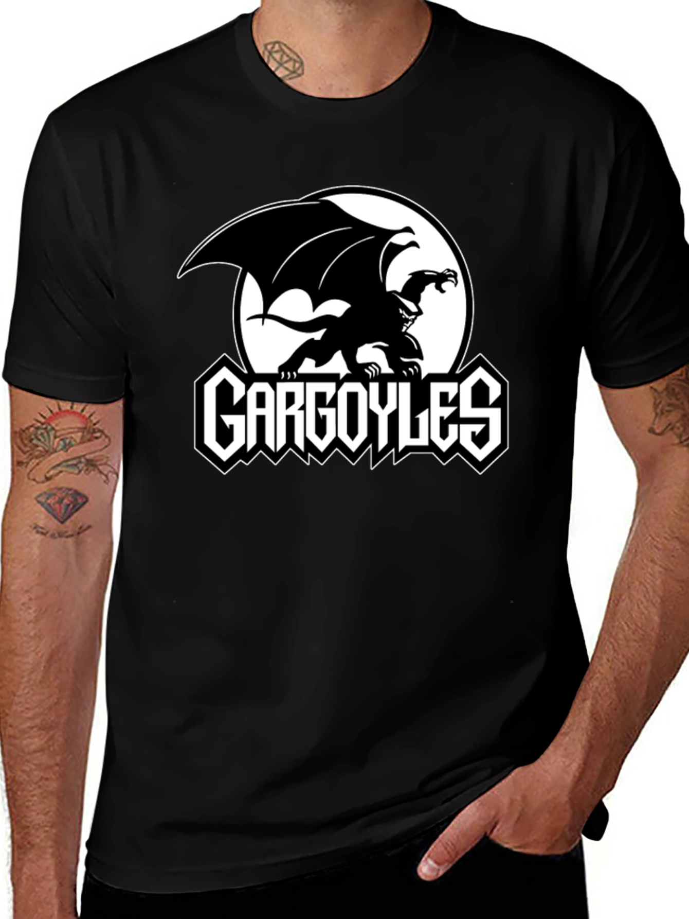 Gargoyles Cartoon Logo Black T-Shirt