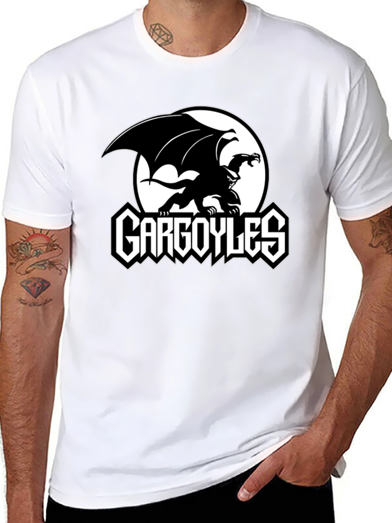 Gargoyles Cartoon Logo Black T-Shirt