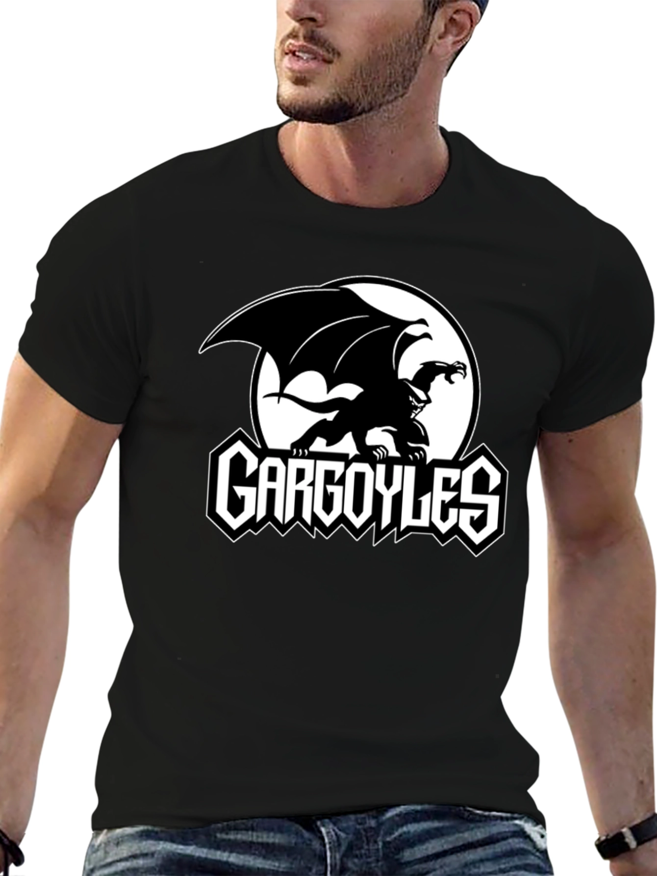 Gargoyles Cartoon Logo Black T-Shirt