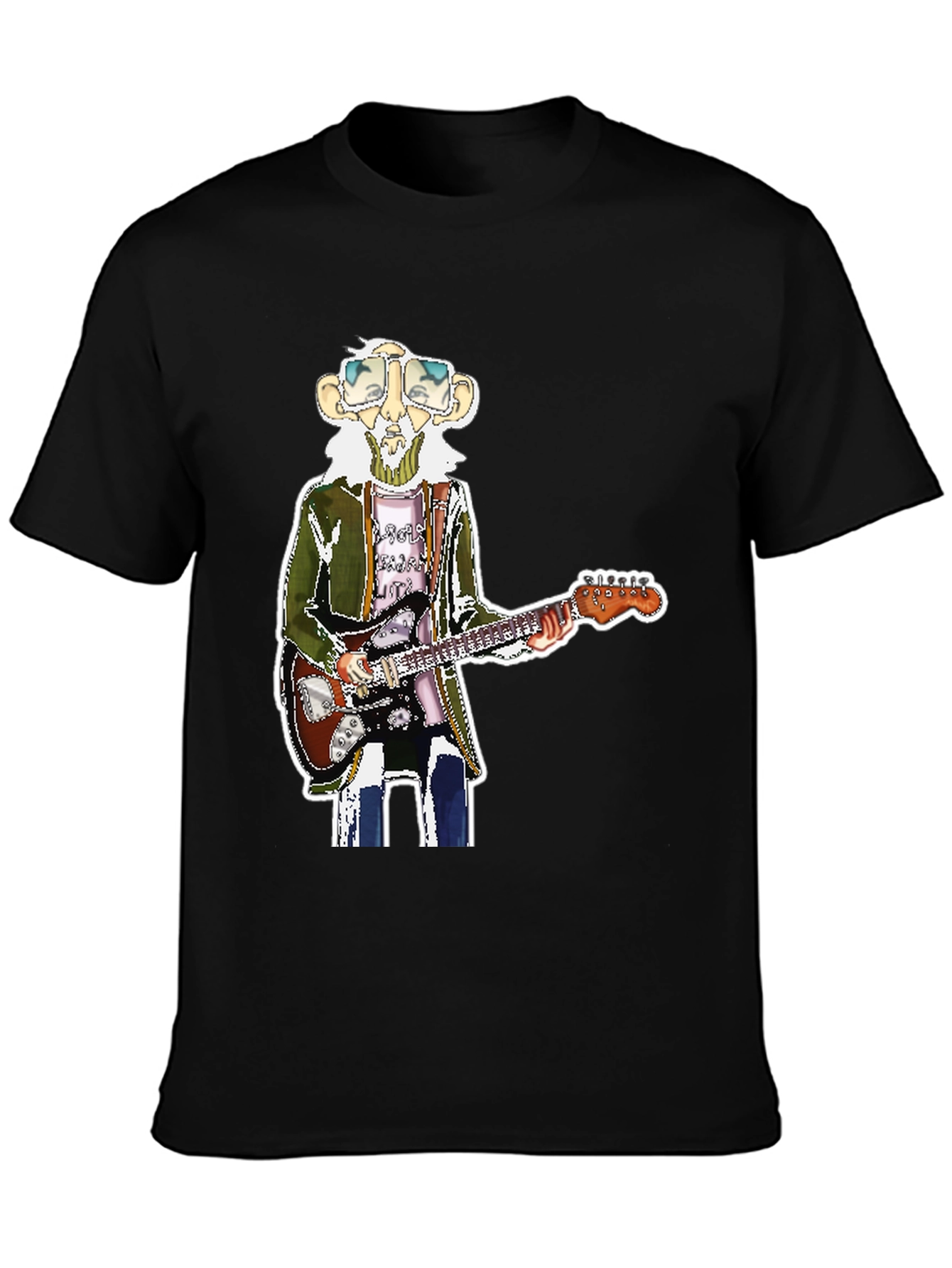 Black T-Shirt with Guitarist Graphic