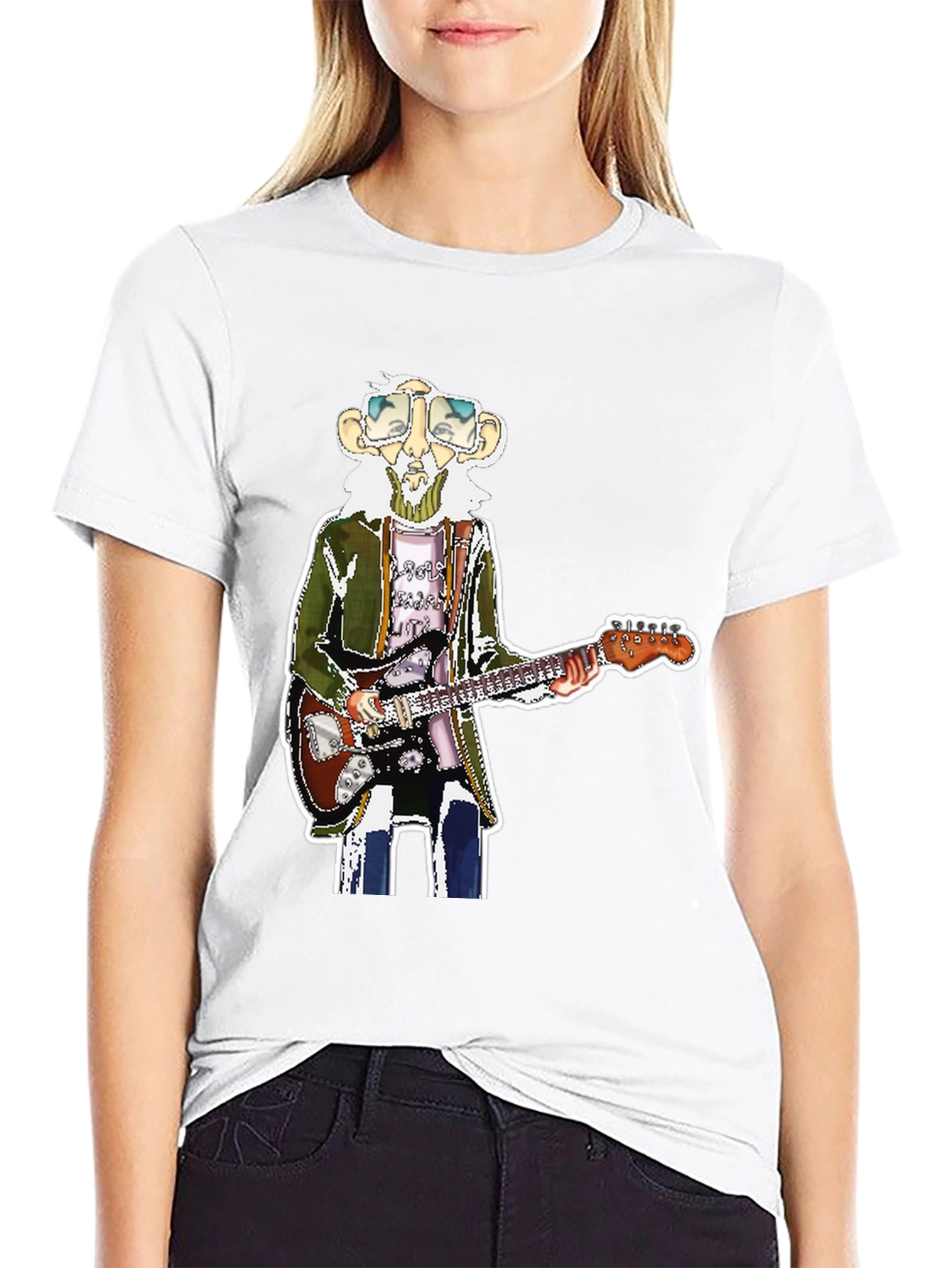Black T-Shirt with Guitarist Graphic