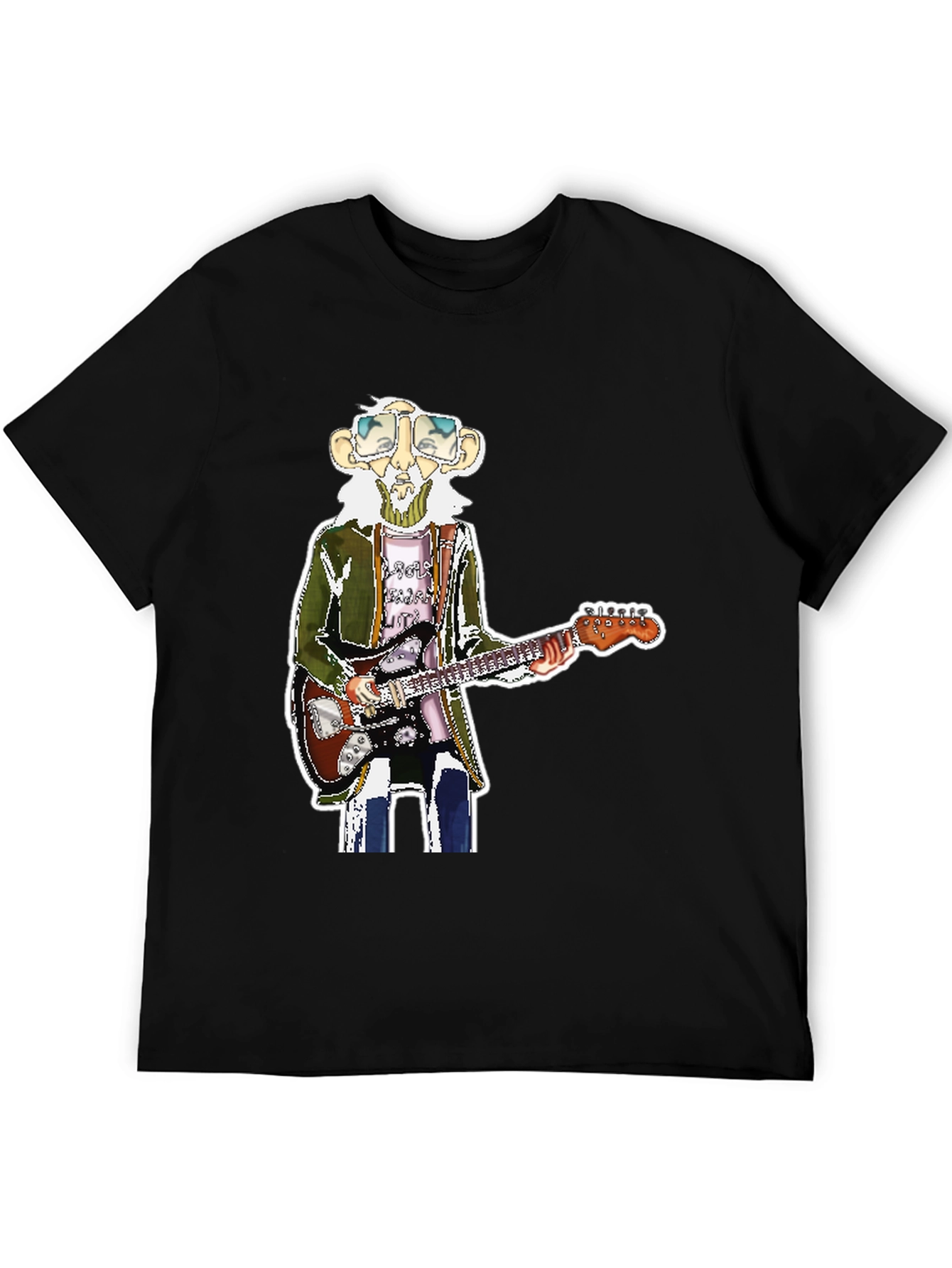 Black T-Shirt with Guitarist Graphic