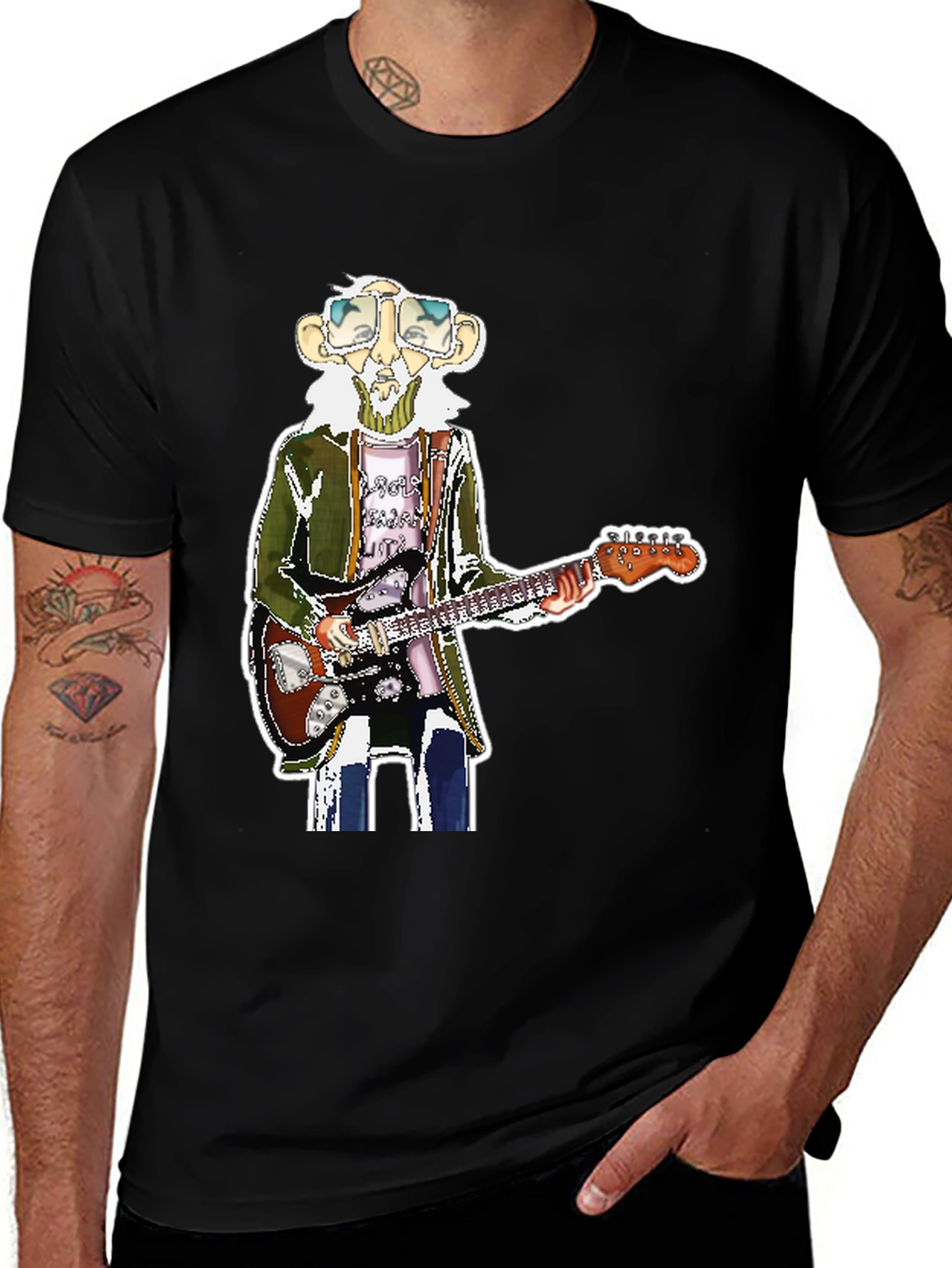 Black T-Shirt with Guitarist Graphic