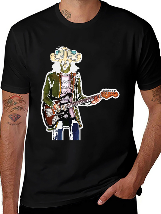Black T-Shirt with Guitarist Graphic