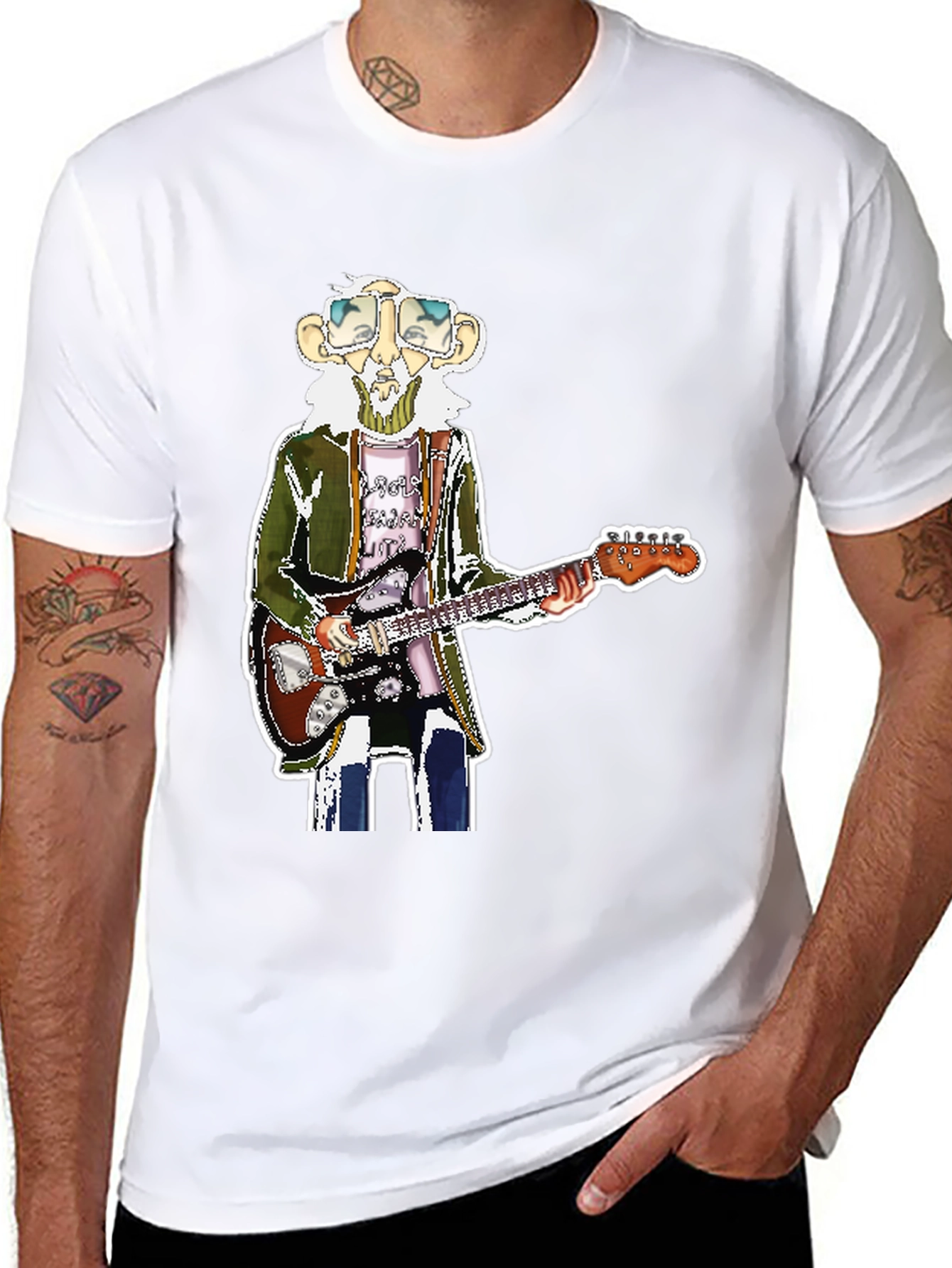 Black T-Shirt with Guitarist Graphic
