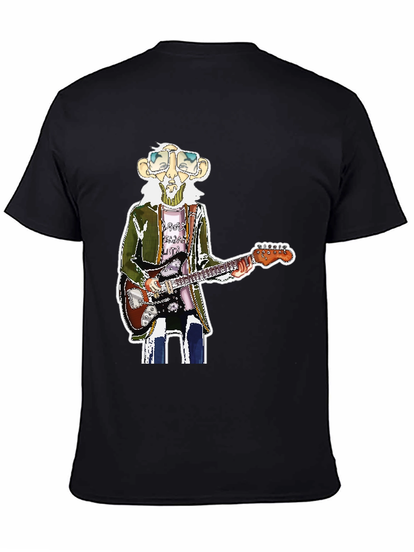 Black T-Shirt with Guitarist Graphic