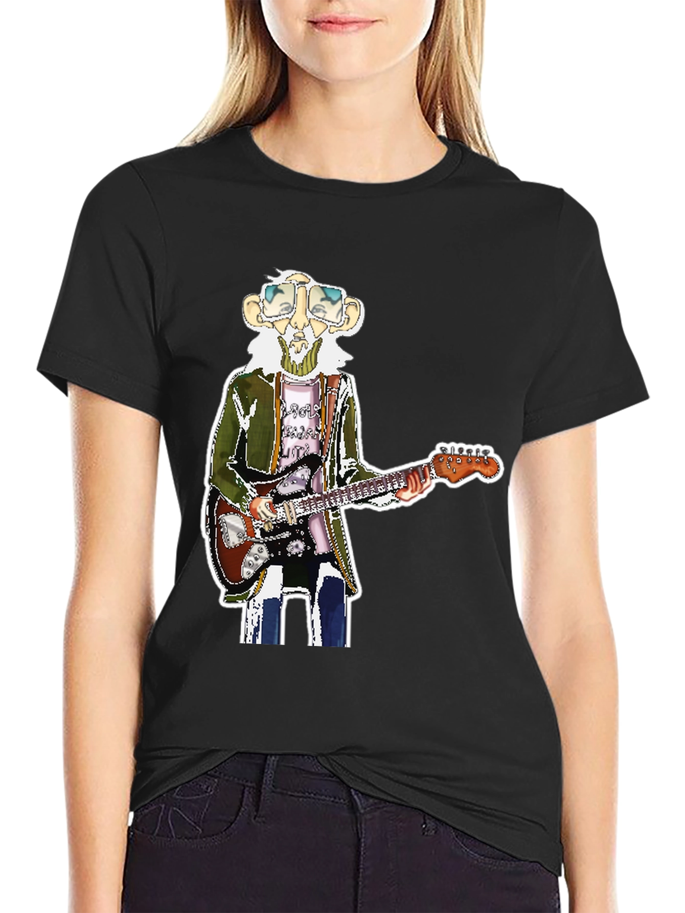 Black T-Shirt with Guitarist Graphic