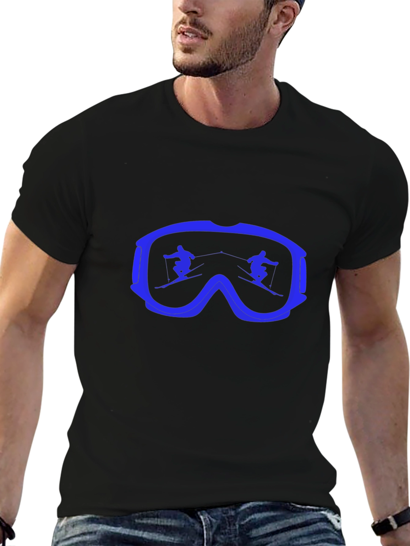 Ski Goggles Graphic Tee - Black Cotton Comfort