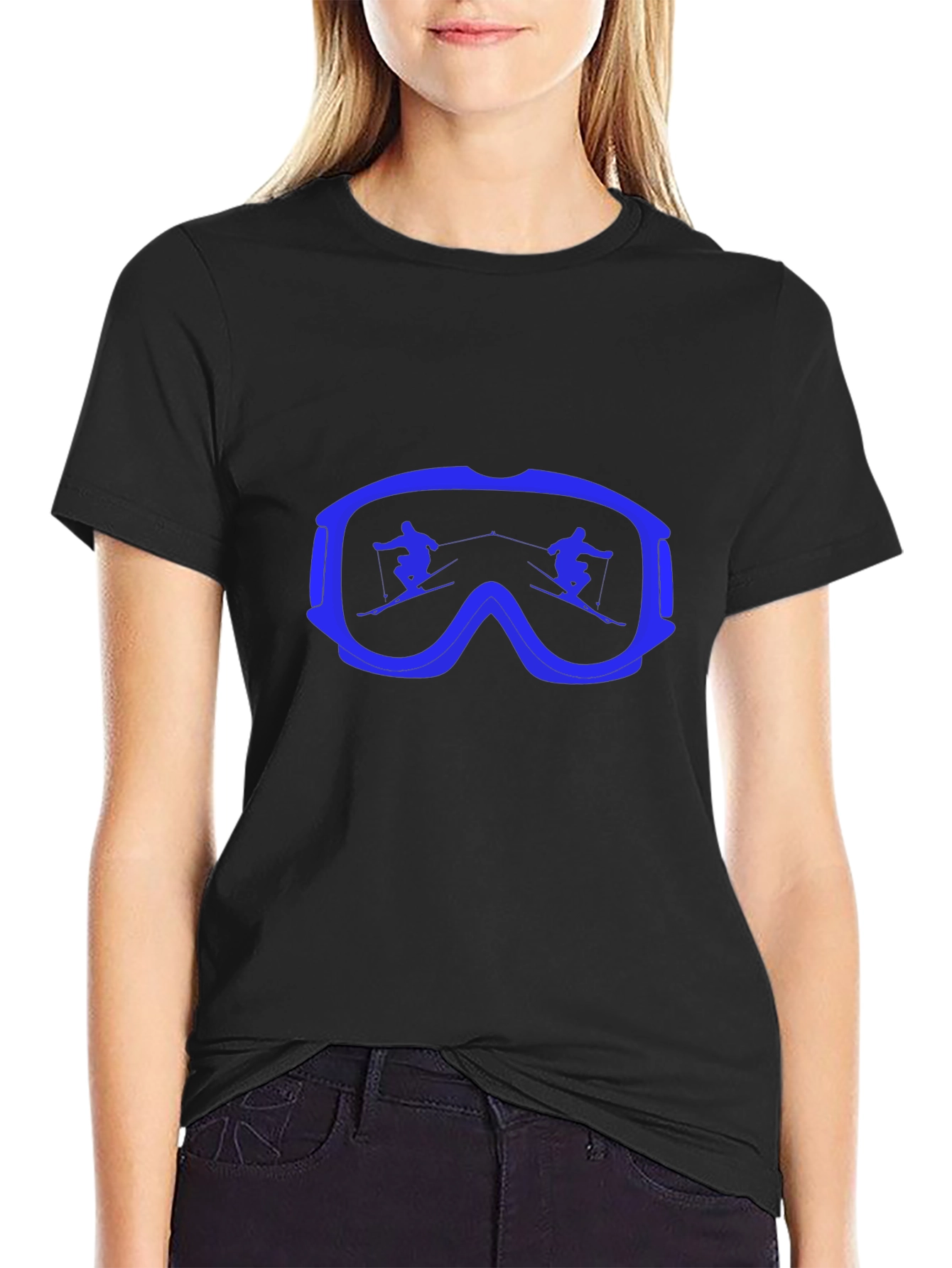 Ski Goggles Graphic Tee - Black Cotton Comfort