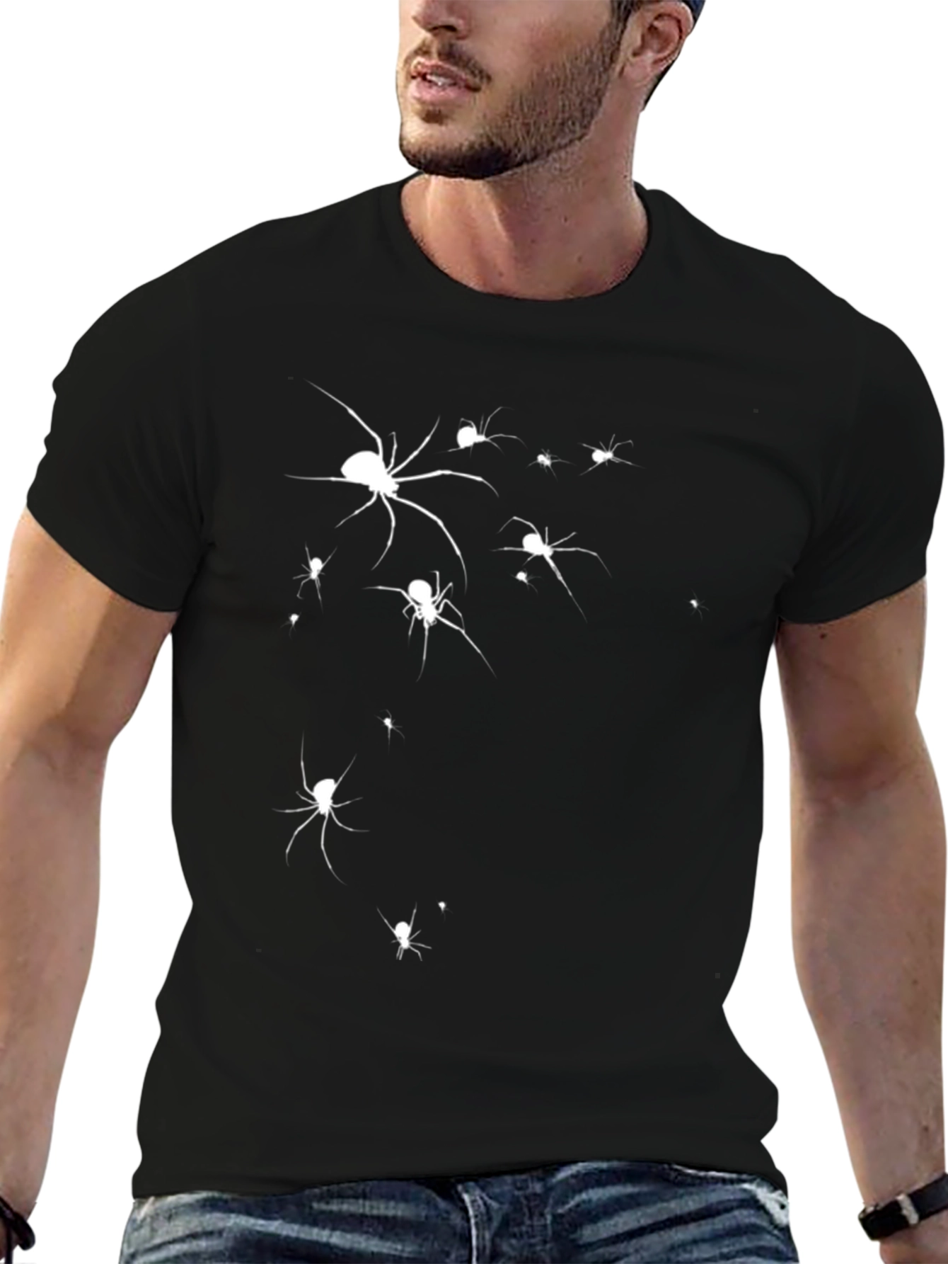 Black T-Shirt with White Spider Print