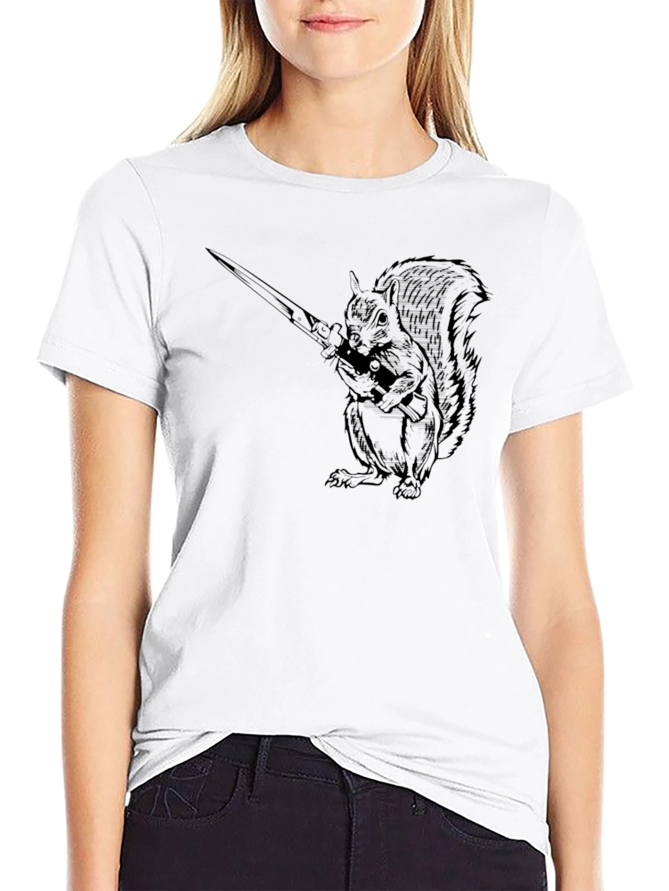 Squirrel with Katana Black Graphic Tee