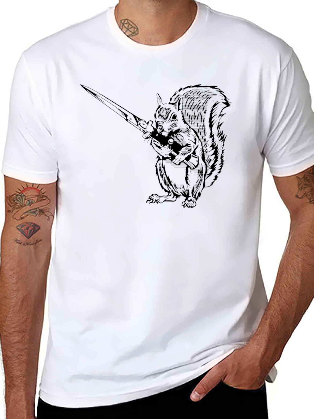 Squirrel with Katana Black Graphic Tee