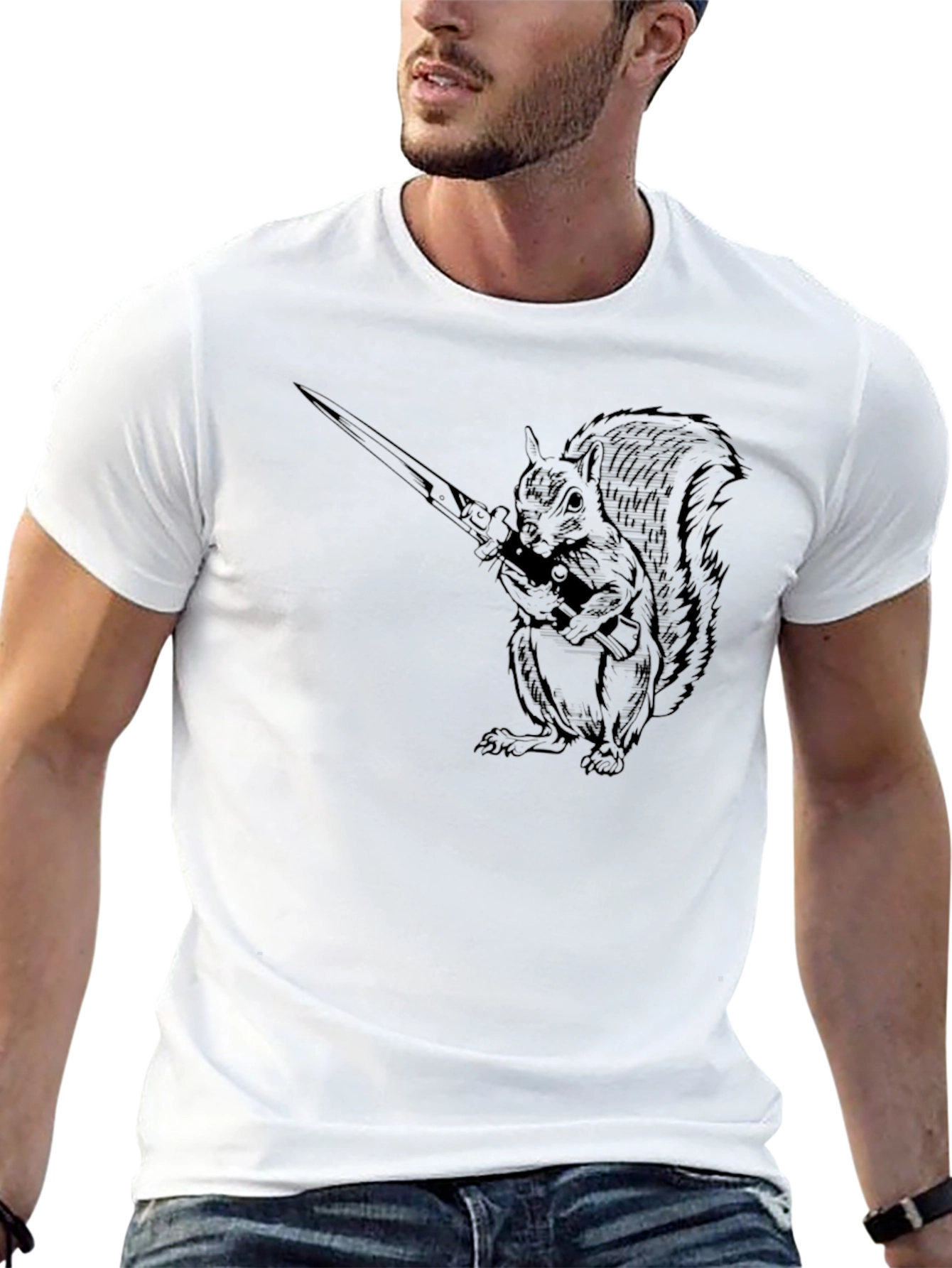 Squirrel with Katana Black Graphic Tee
