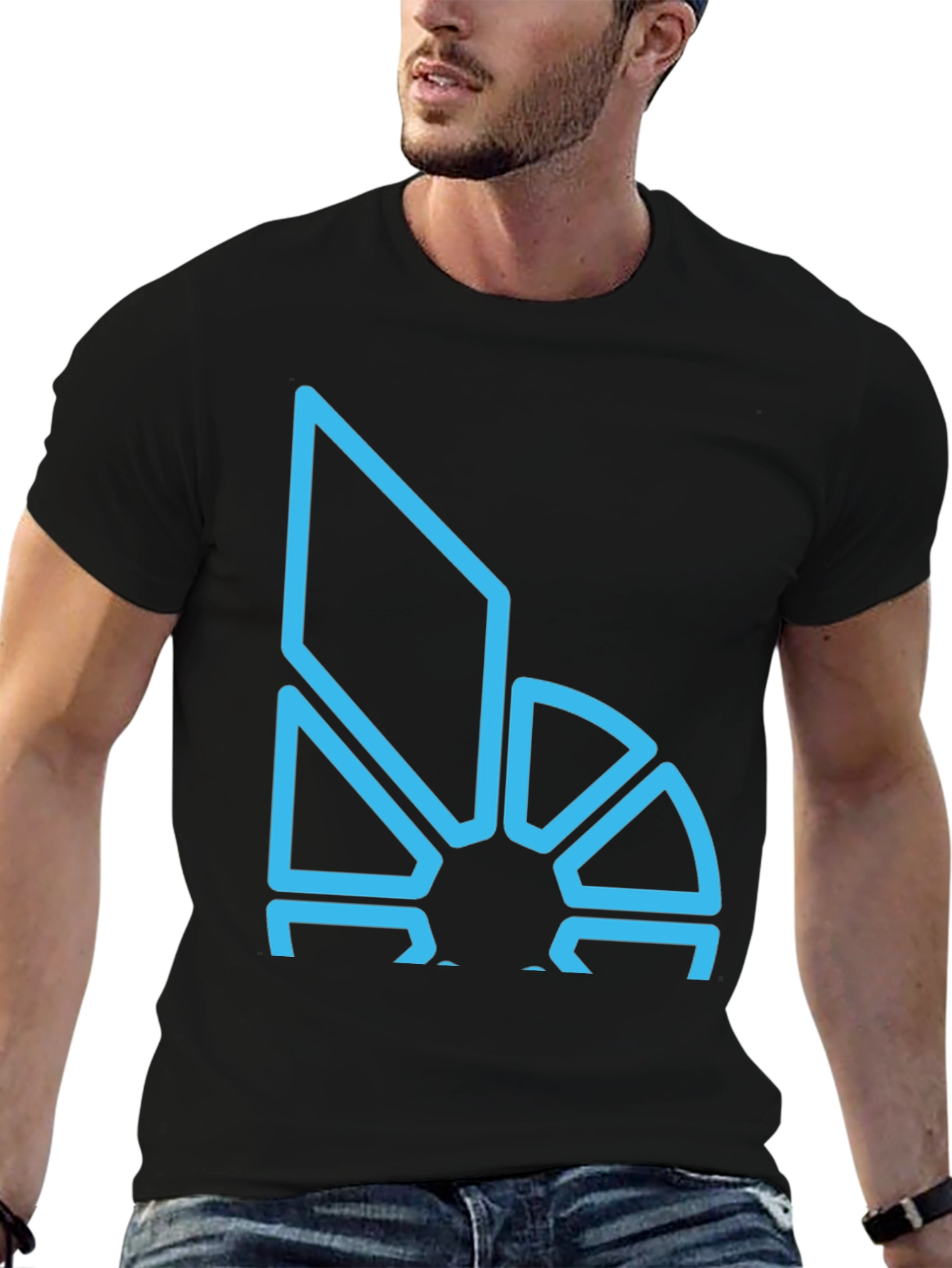 Geometric Blue Logo Black T-Shirt