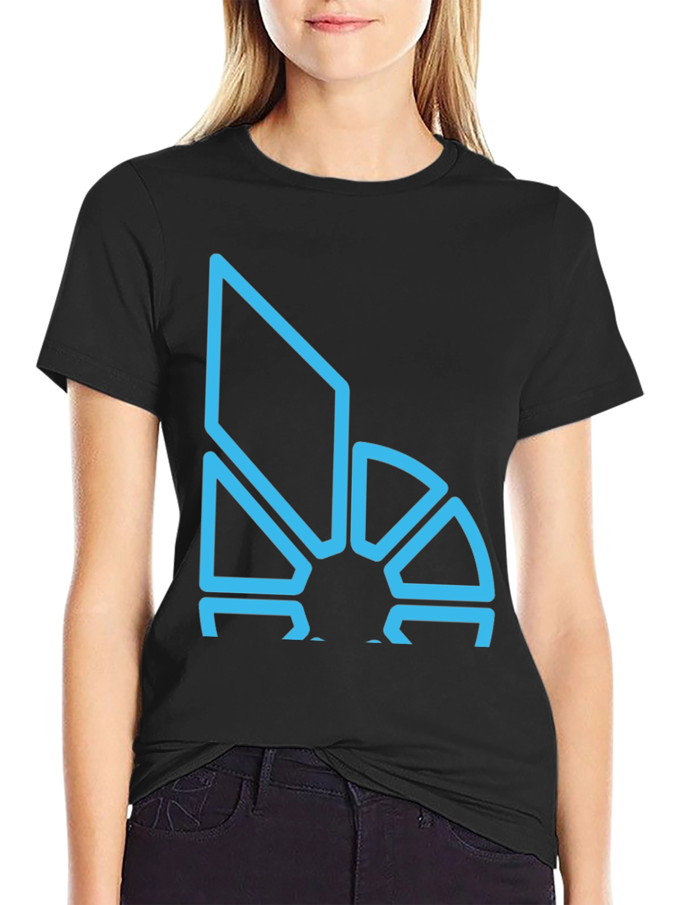 Geometric Blue Logo Black T-Shirt