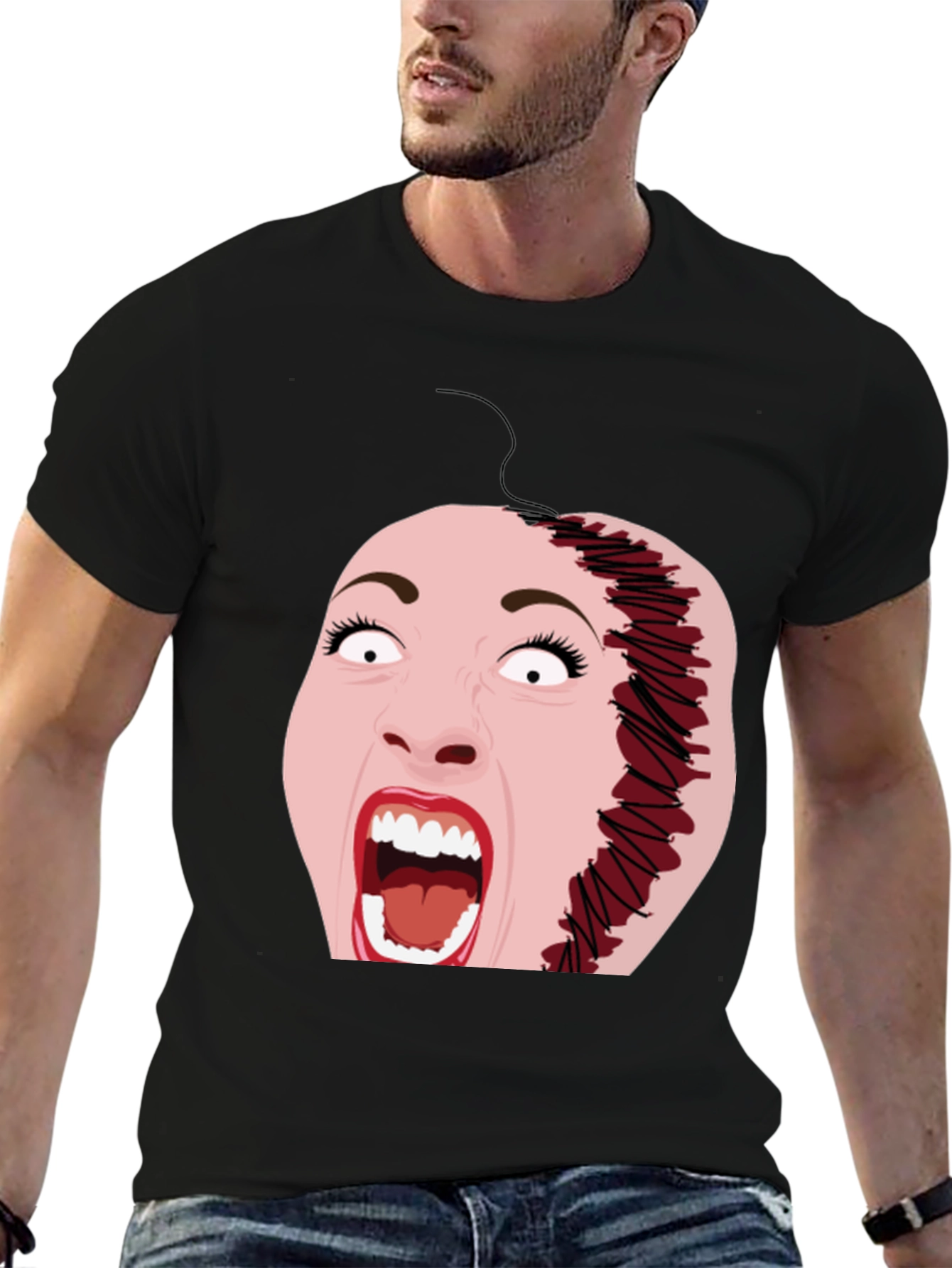 Horror T-Shirt with Stitched Face Graphic