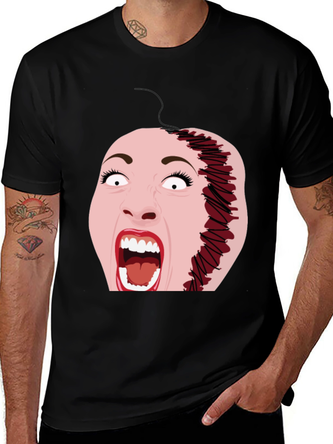 Horror T-Shirt with Stitched Face Graphic