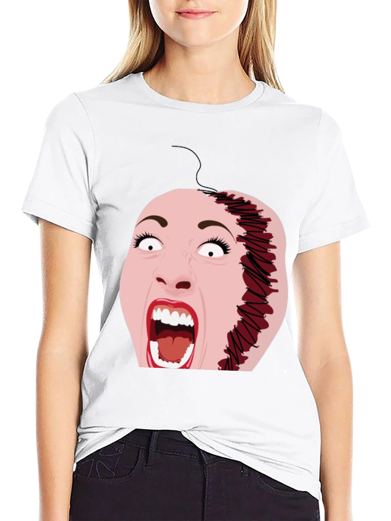 Horror T-Shirt with Stitched Face Graphic