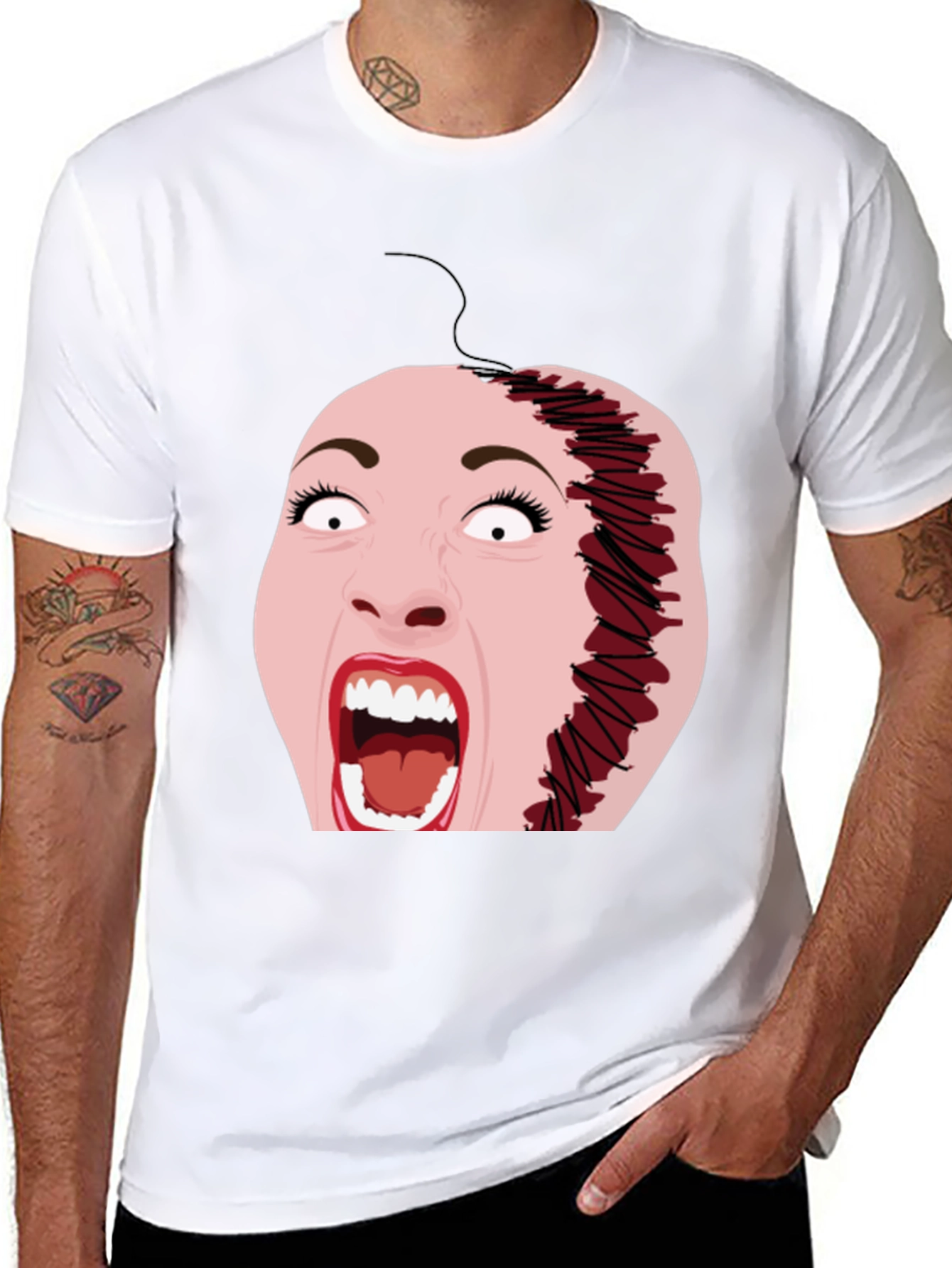 Horror T-Shirt with Stitched Face Graphic