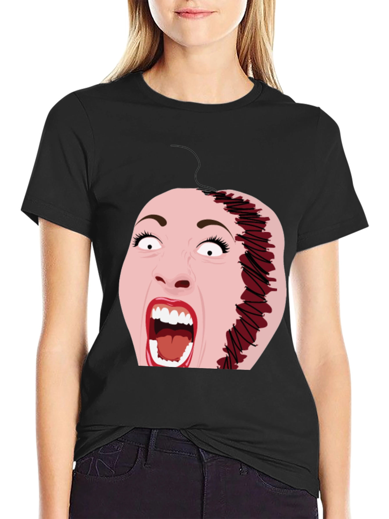 Horror T-Shirt with Stitched Face Graphic