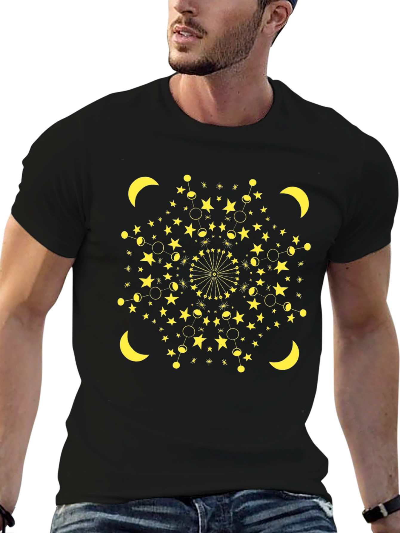 Celestial Mandala T-Shirt - Star & Moon Design
