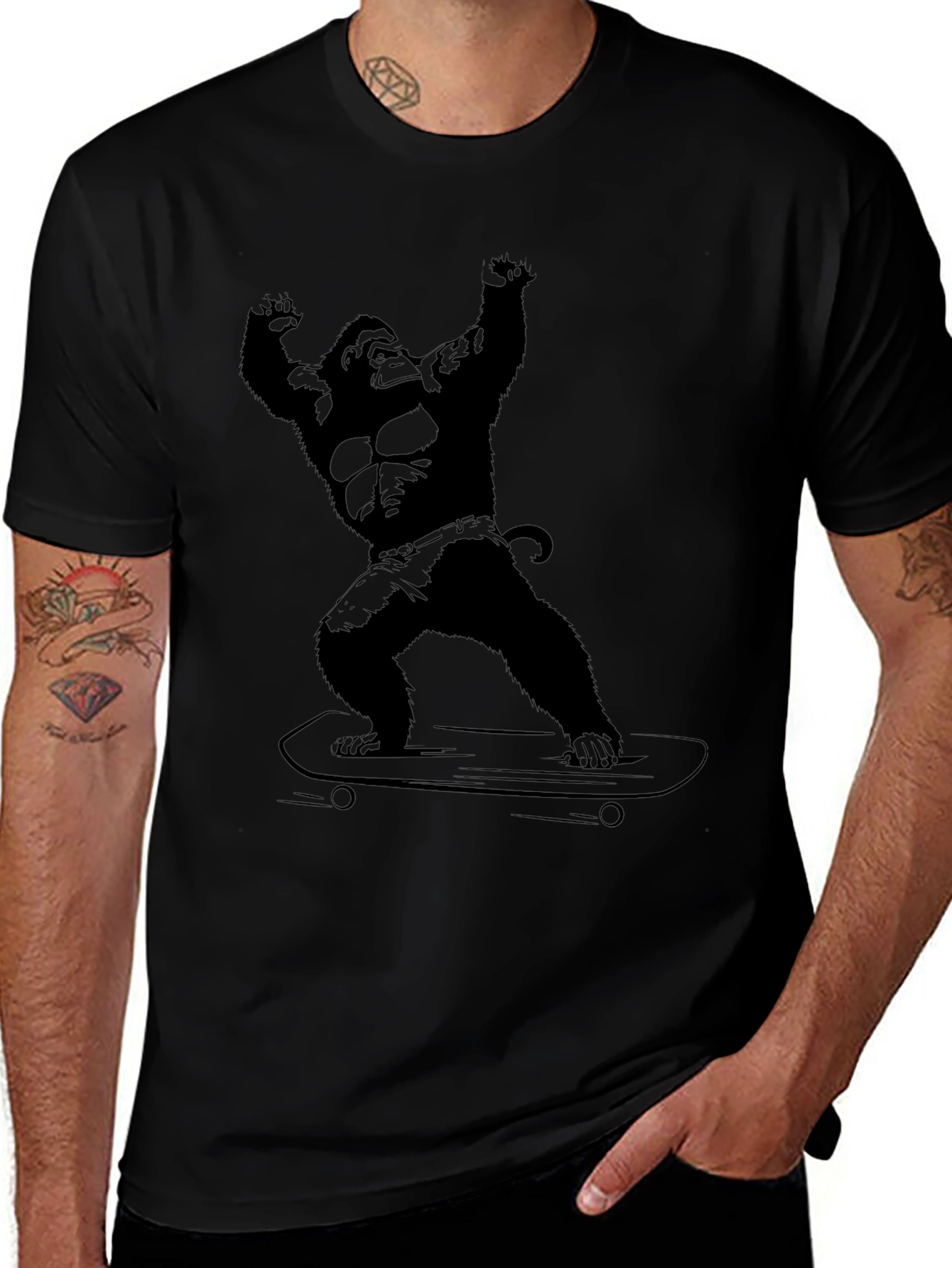 Gorilla Skateboarder Graphic Tee - Black