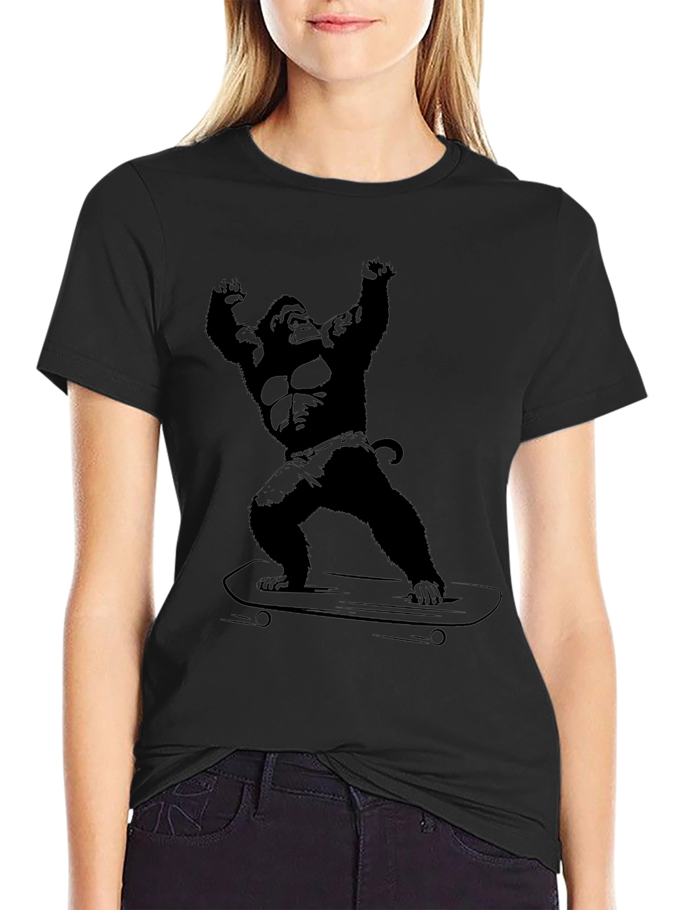 Gorilla Skateboarder Graphic Tee - Black