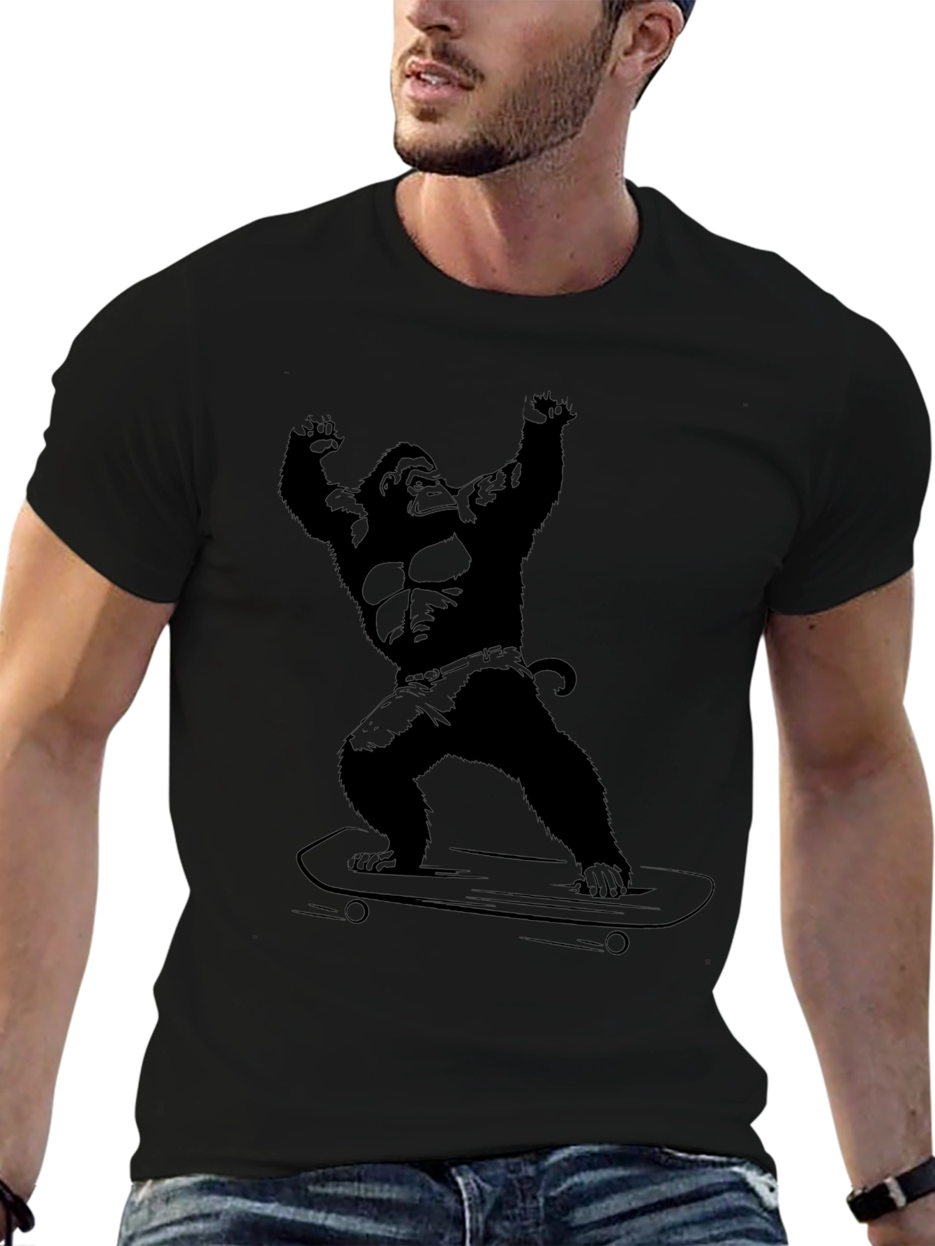 Gorilla Skateboarder Graphic Tee - Black