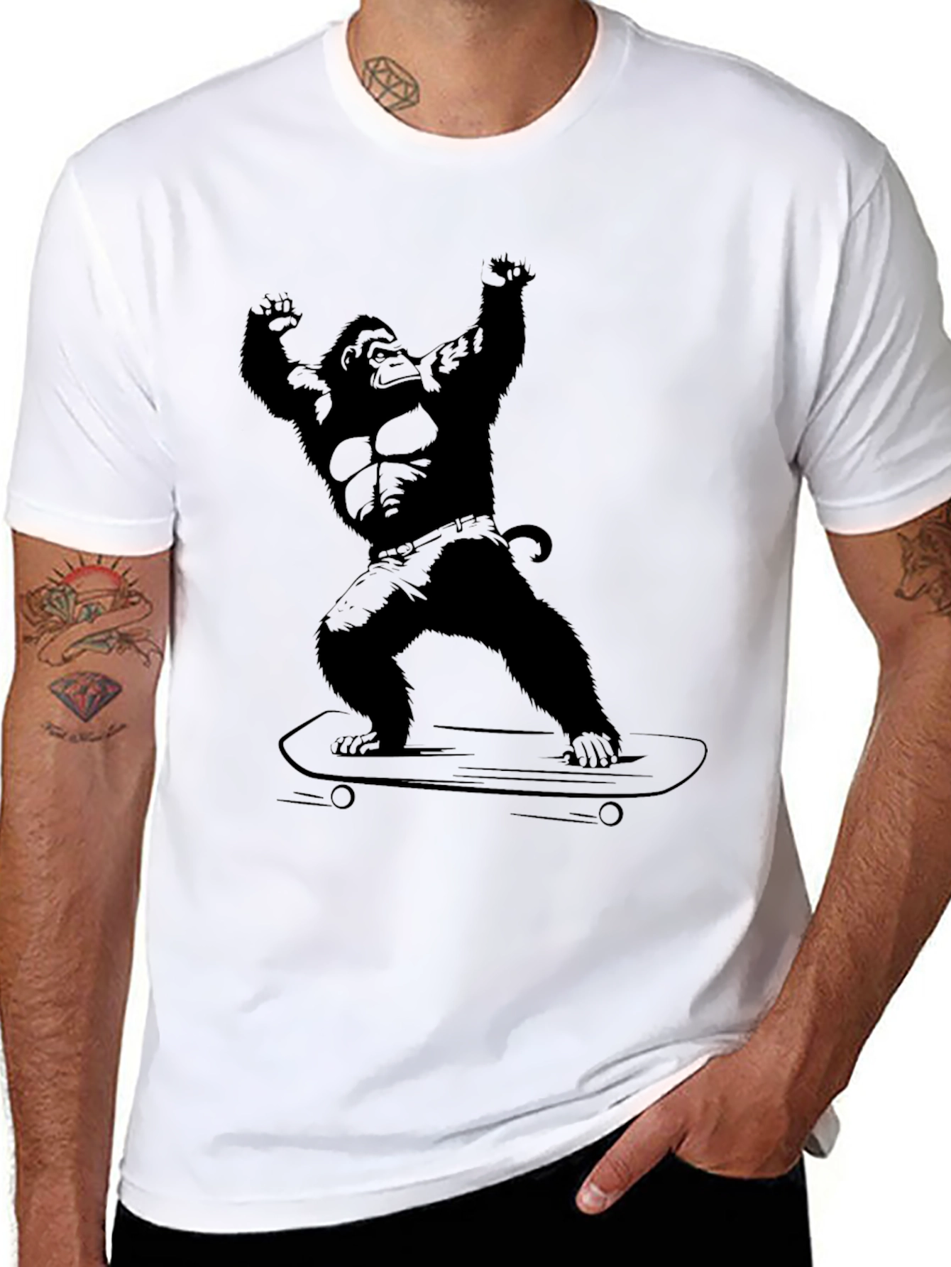 Gorilla Skateboarder Graphic Tee - Black