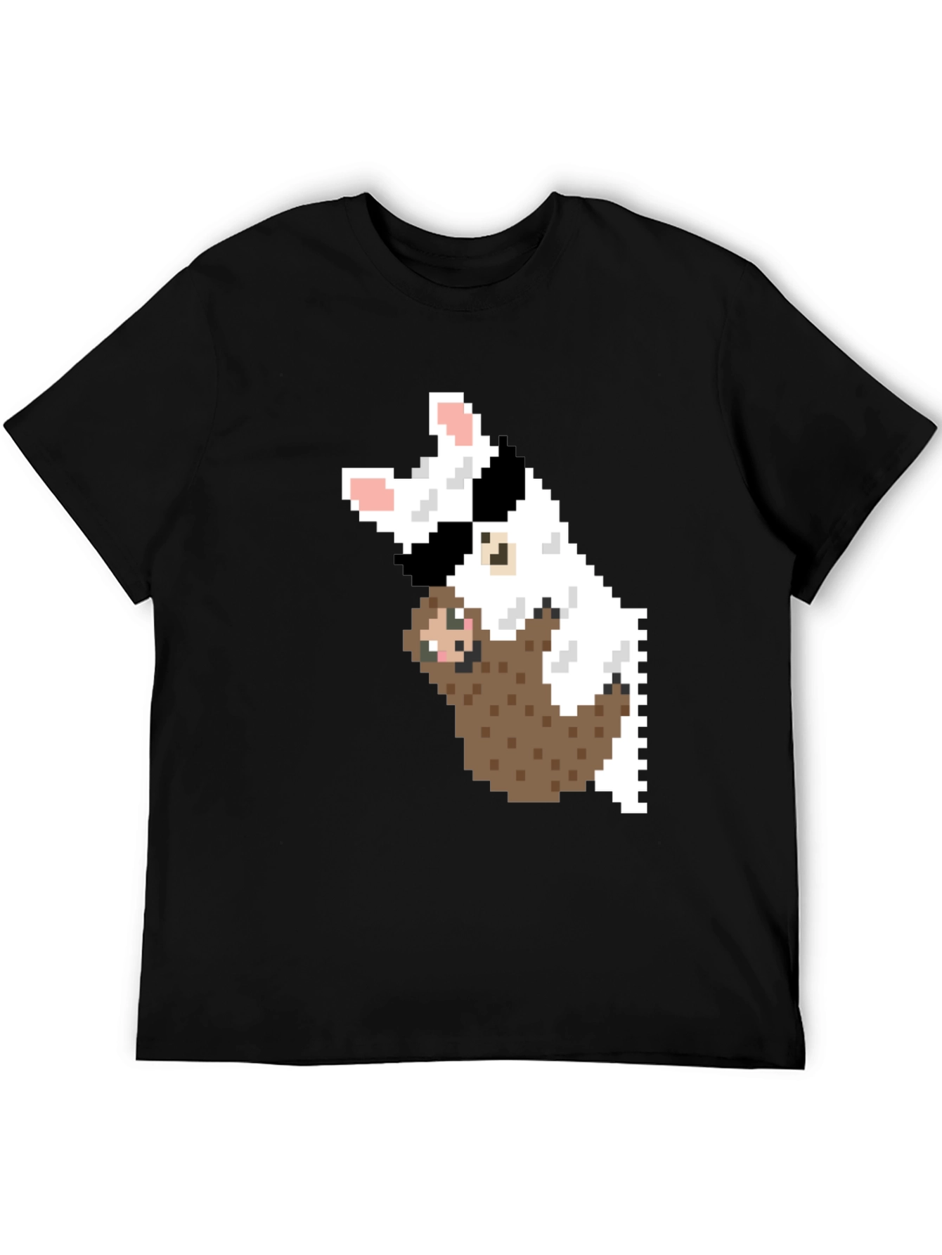 Pixel Art Sloth & Dog Graphic T-Shirt