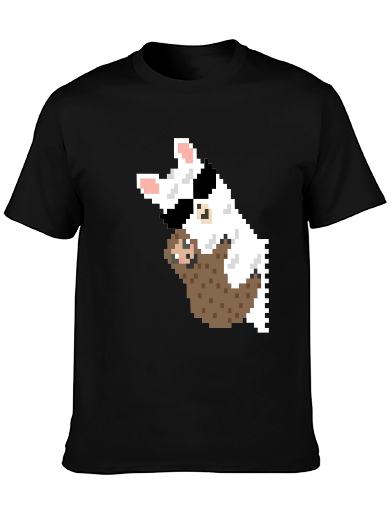 Pixel Art Sloth & Dog Graphic T-Shirt
