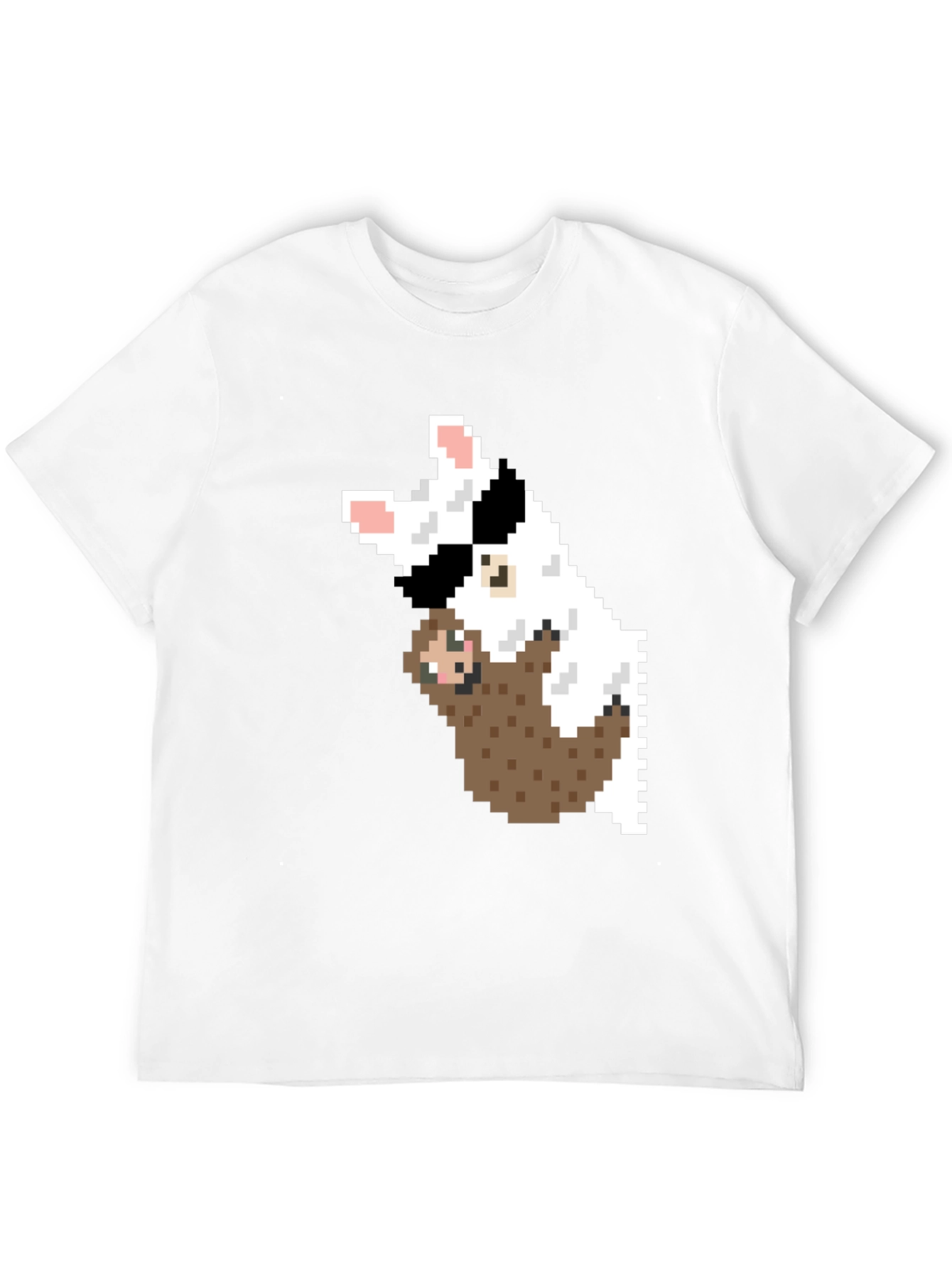 Pixel Art Sloth & Dog Graphic T-Shirt
