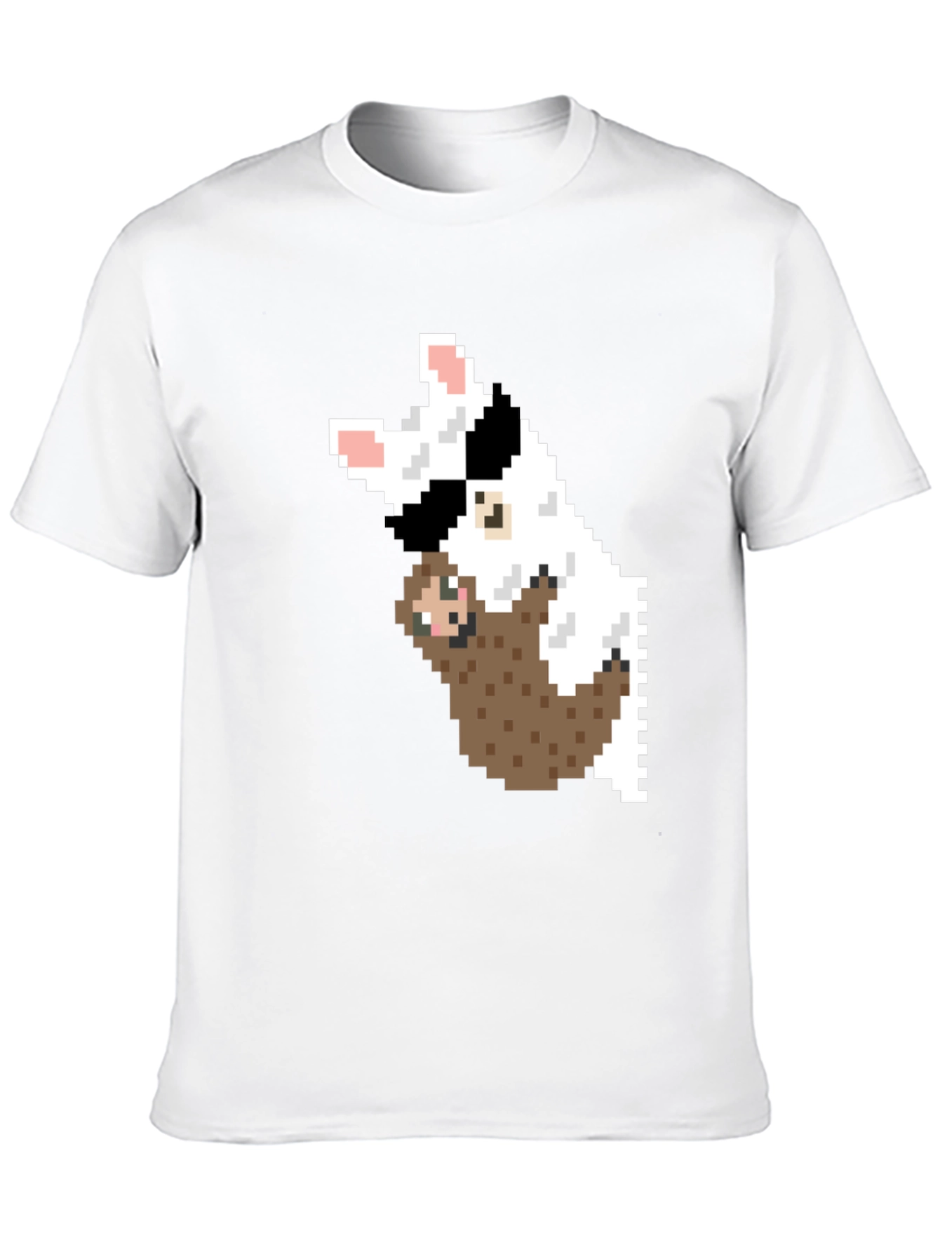 Pixel Art Sloth & Dog Graphic T-Shirt