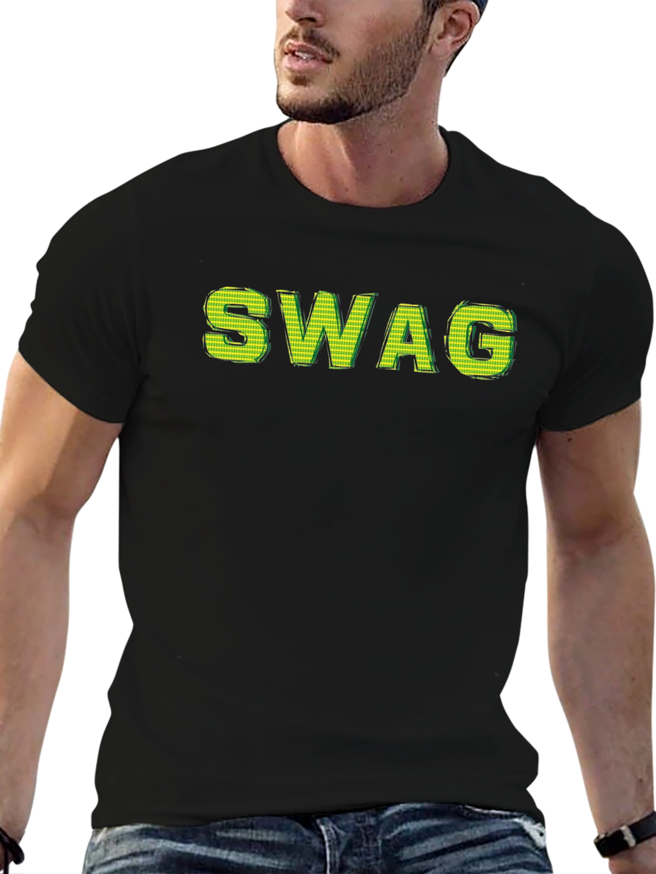 Mens Black SWAG Graphic Print T-Shirt