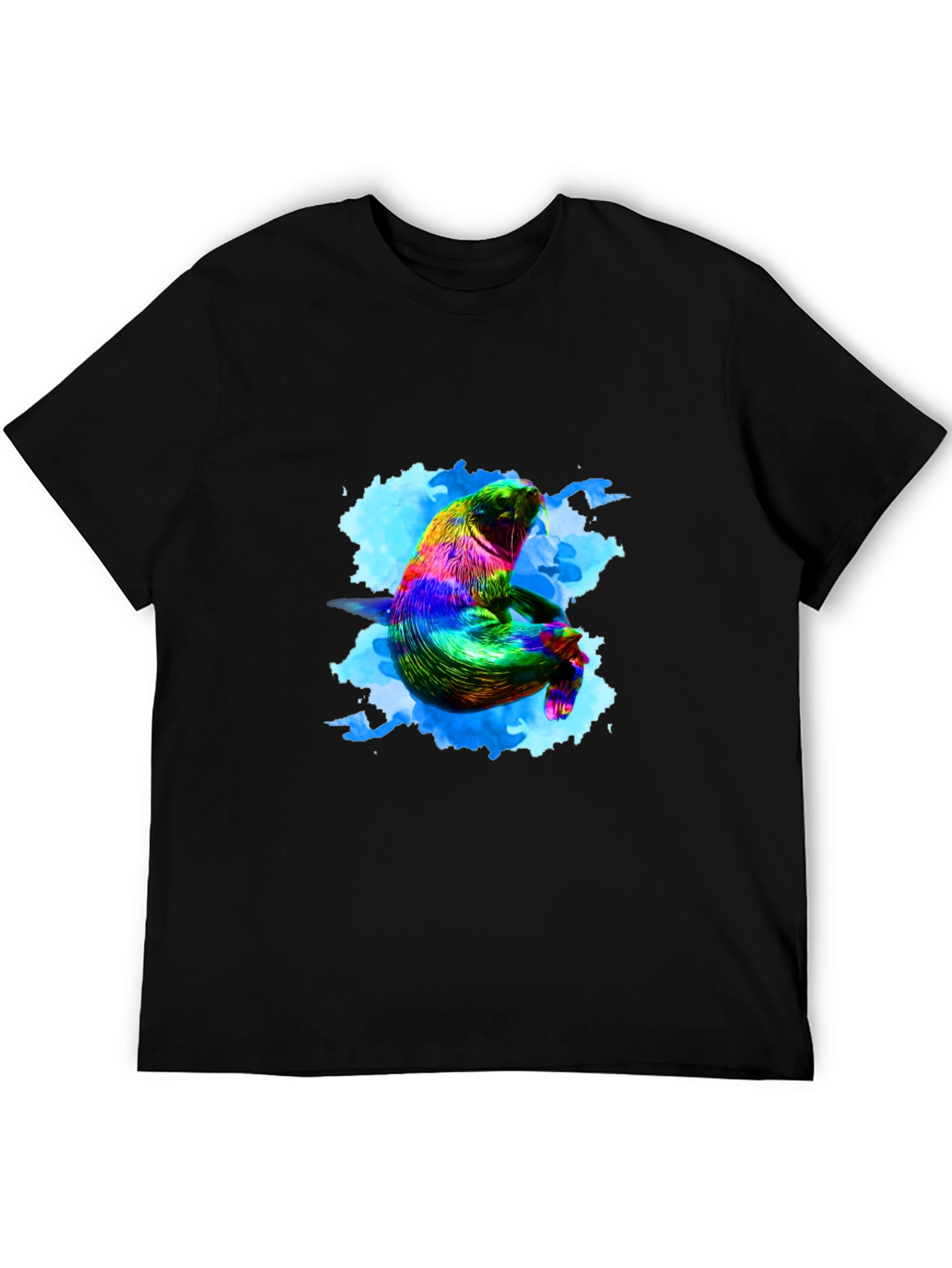 Rainbow Seal Graphic Tee - Black Cotton Comfort