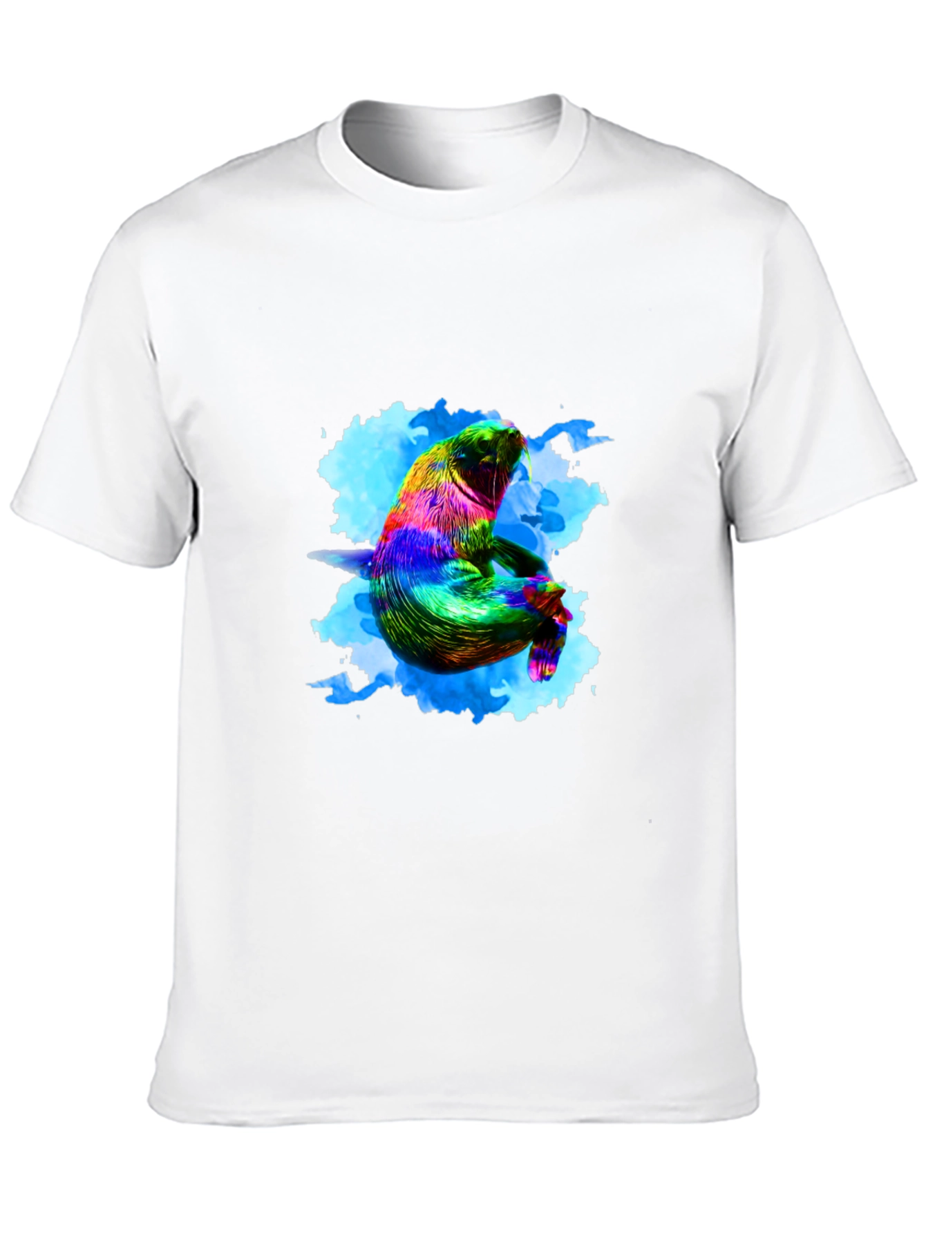 Rainbow Seal Graphic Tee - Black Cotton Comfort