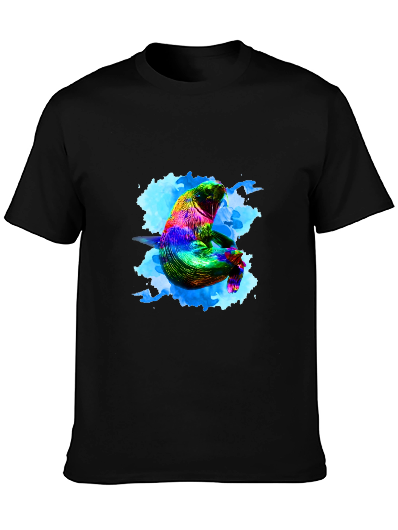 Rainbow Seal Graphic Tee - Black Cotton Comfort