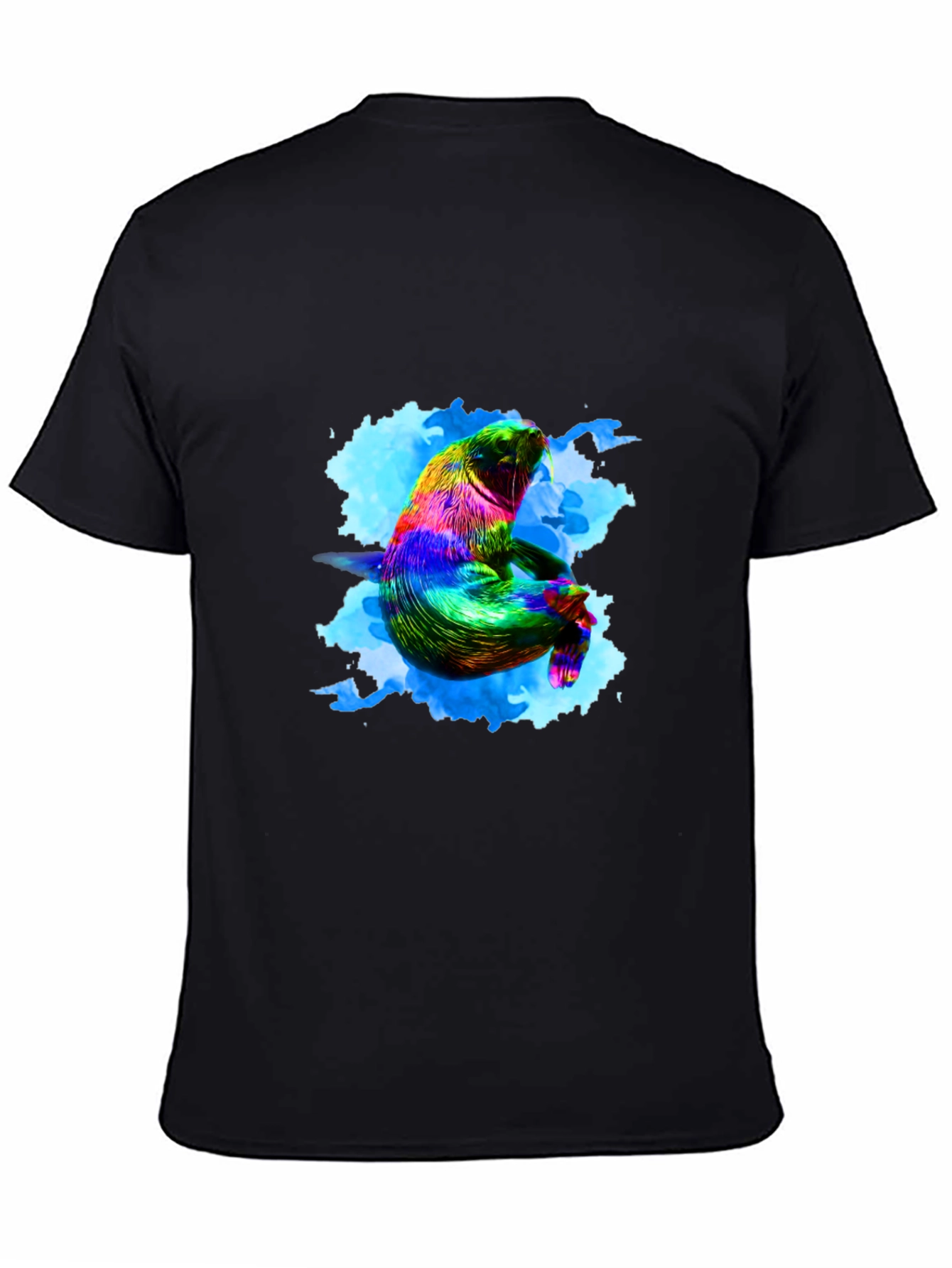 Rainbow Seal Graphic Tee - Black Cotton Comfort