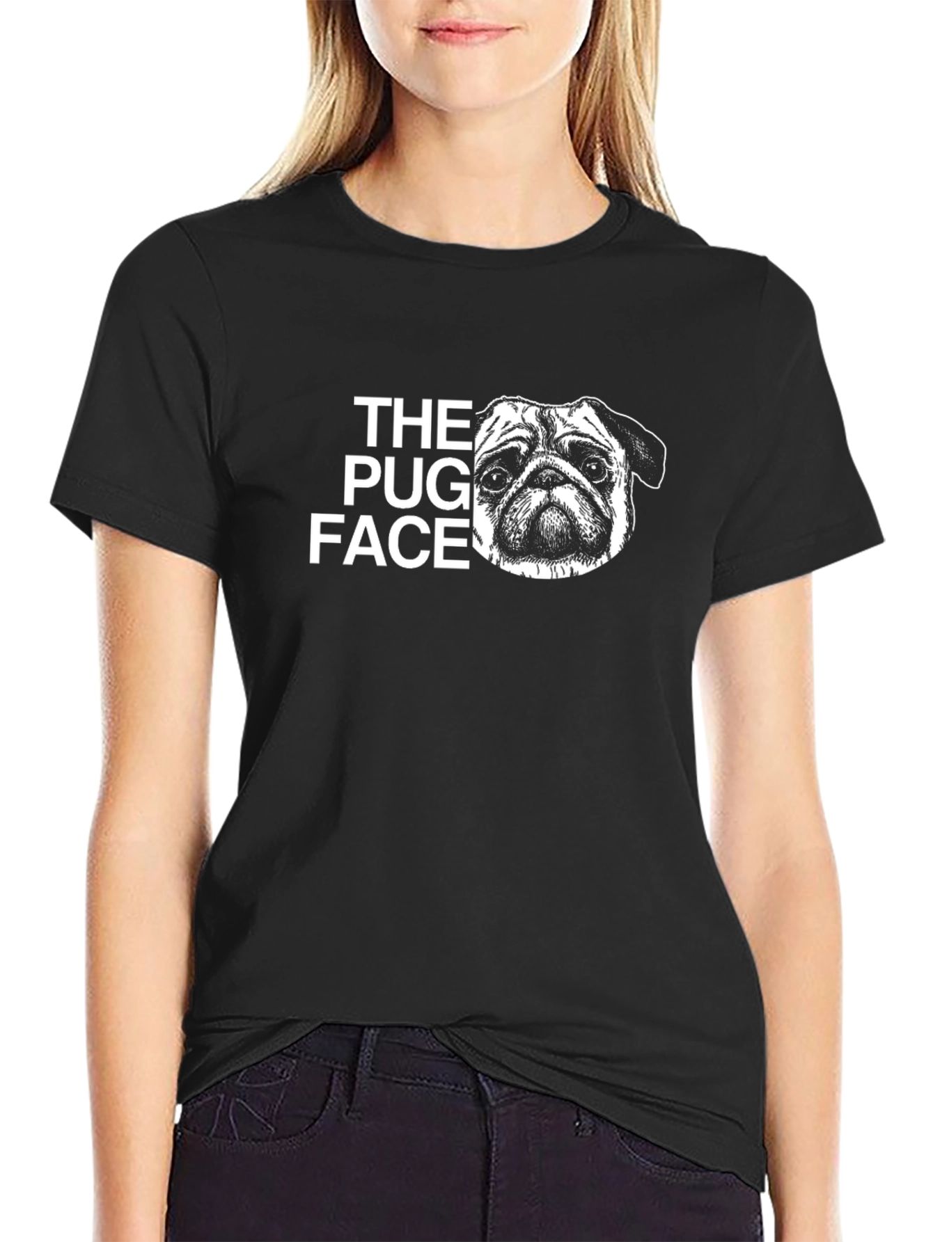 The Pug Face Black Cotton Graphic Tee